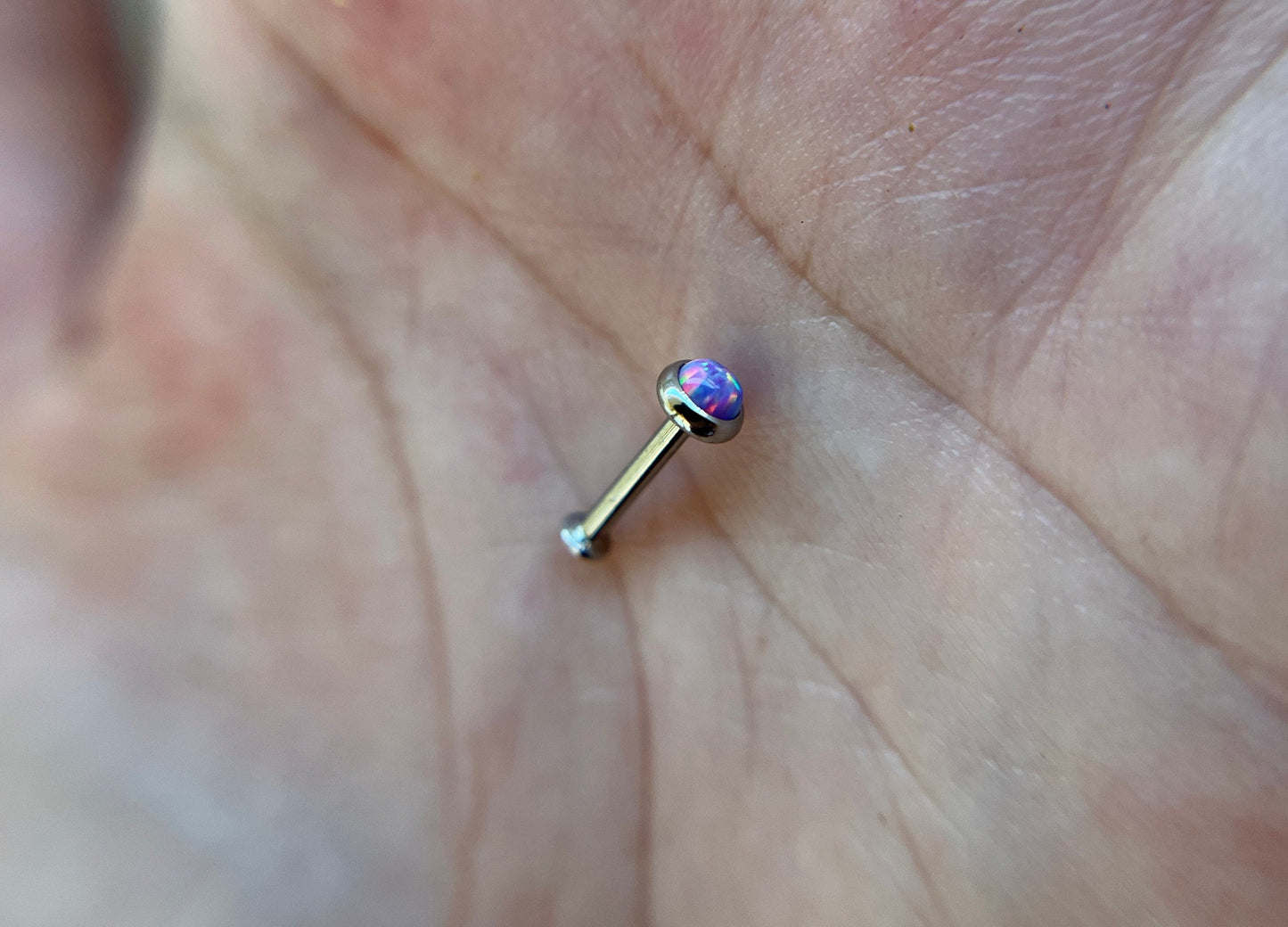 Lavender Purple Fire Opal Flatback Labret Hypoallergenic Surgical Steel 18G (1.0mm) 16G (1.2mm) Cartilage Tragus Lip Labret Monroe Piercing