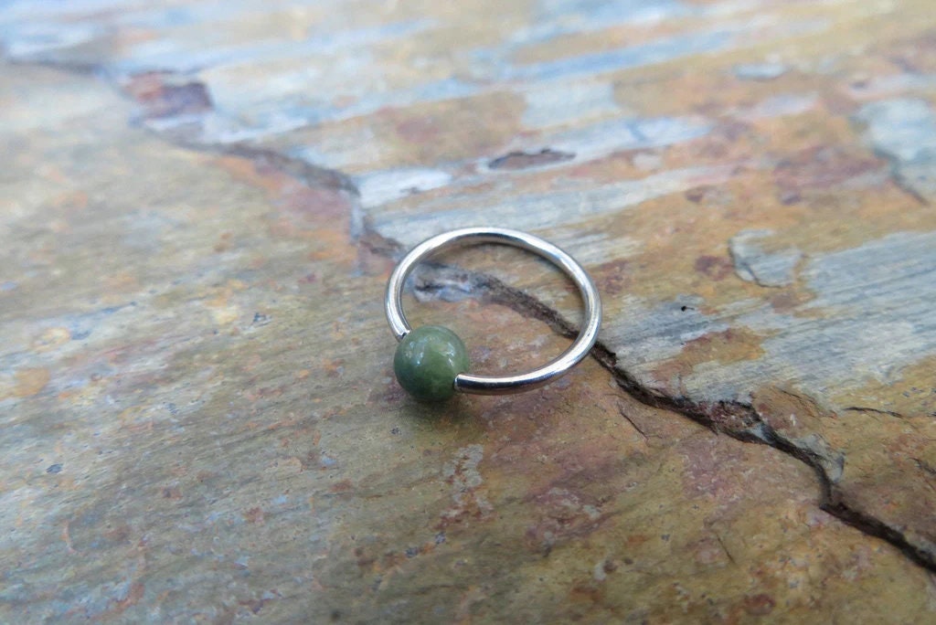 Pure Titanium T-23 Implant Grade Natural Moss Agate Stone Bead CBR Ring Hoop 16G (1.2mm) 14G (1.6mm) Nose Cartilage Septum Lip Piercing