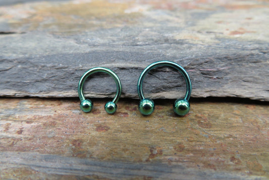 Green Titanium Ion Plated 16G (1.2mm) Horseshoe Ring Septum Piercing 316L Surgical Steel