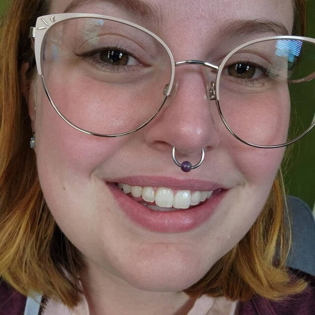 Natural Purple Amethyst Stone Bead Black Titanium Plated CBR Ring Hoop 16G (1.2mm) 14G (1.6mm) Nose Cartilage Septum Piercing Spooky Witchy