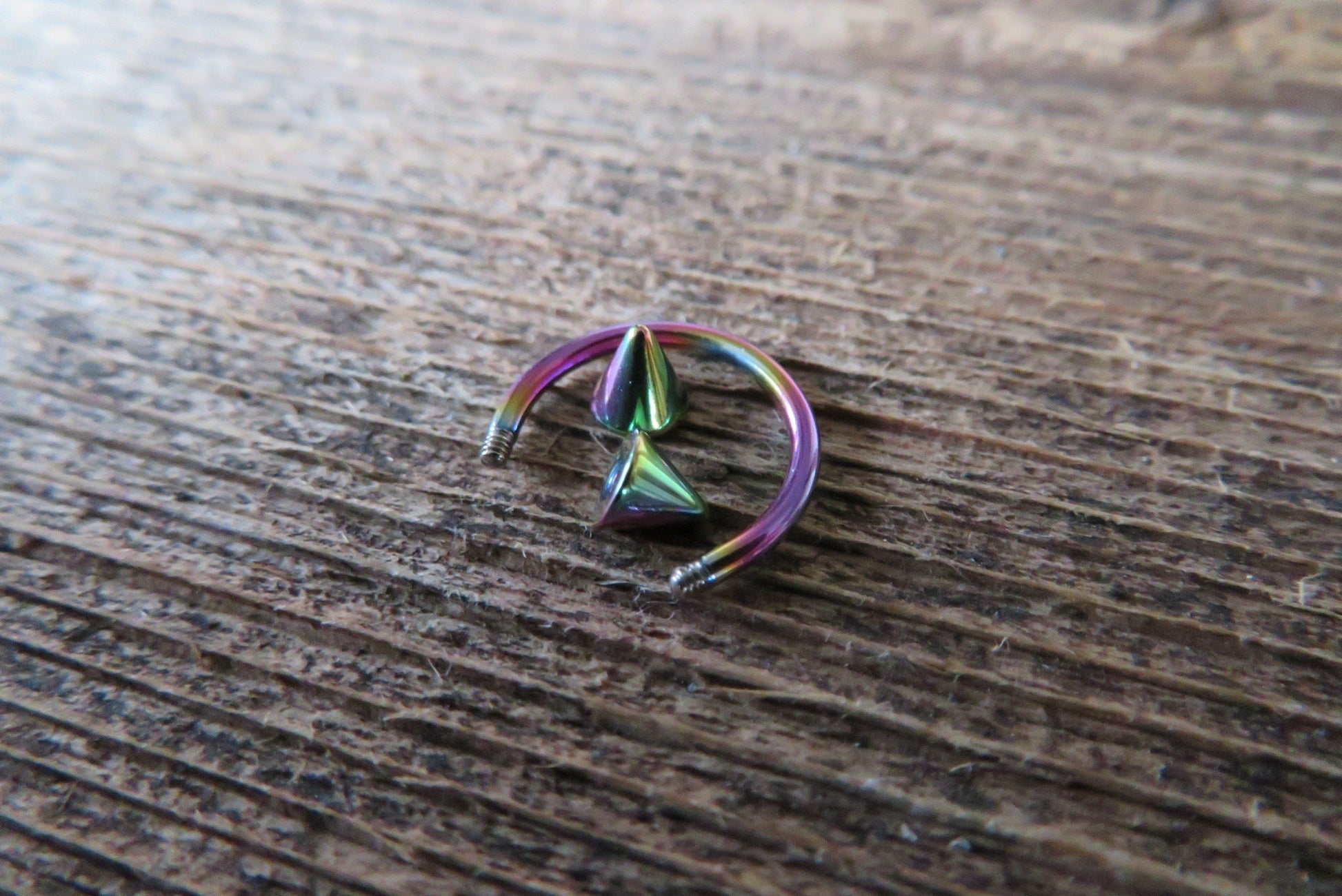 Rainbow Titanium Ion Plated Spiked 16G (1.2mm) Horseshoe Ring Septum Piercing 316L Surgical Steel Spikes