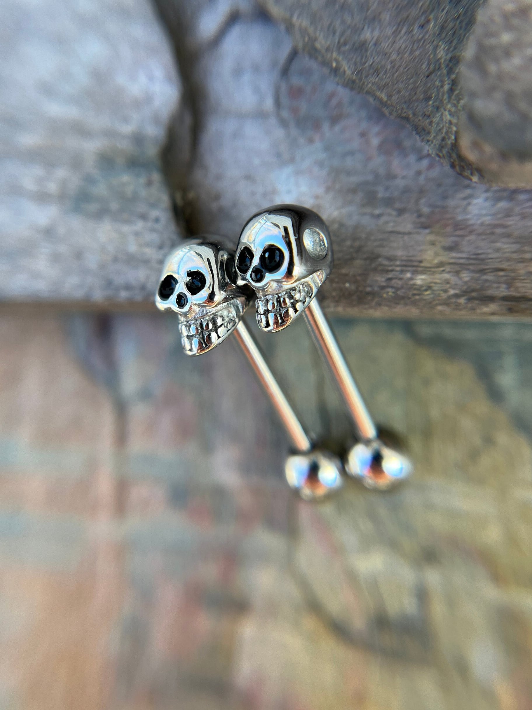 100% Solid 316L Surgical Steel Skull Nipple or Tongue Ring Barbells Bars 14G (1.6mm) Piercing Bar Tarnish-Free Hypoallergenic Witchy Spooky