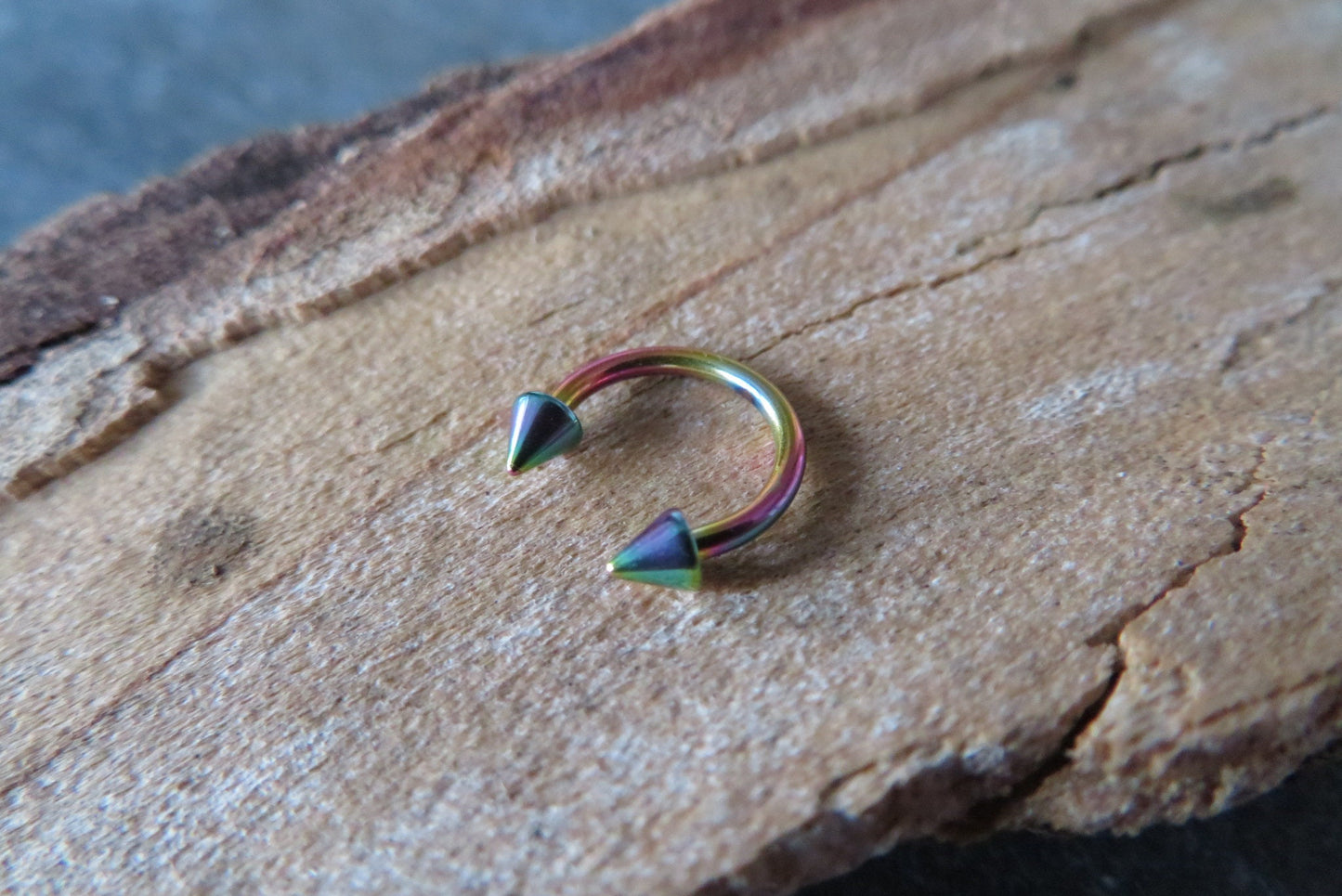 Rainbow Titanium Ion Plated Spiked 16G (1.2mm) Horseshoe Ring Septum Piercing 316L Surgical Steel Spikes