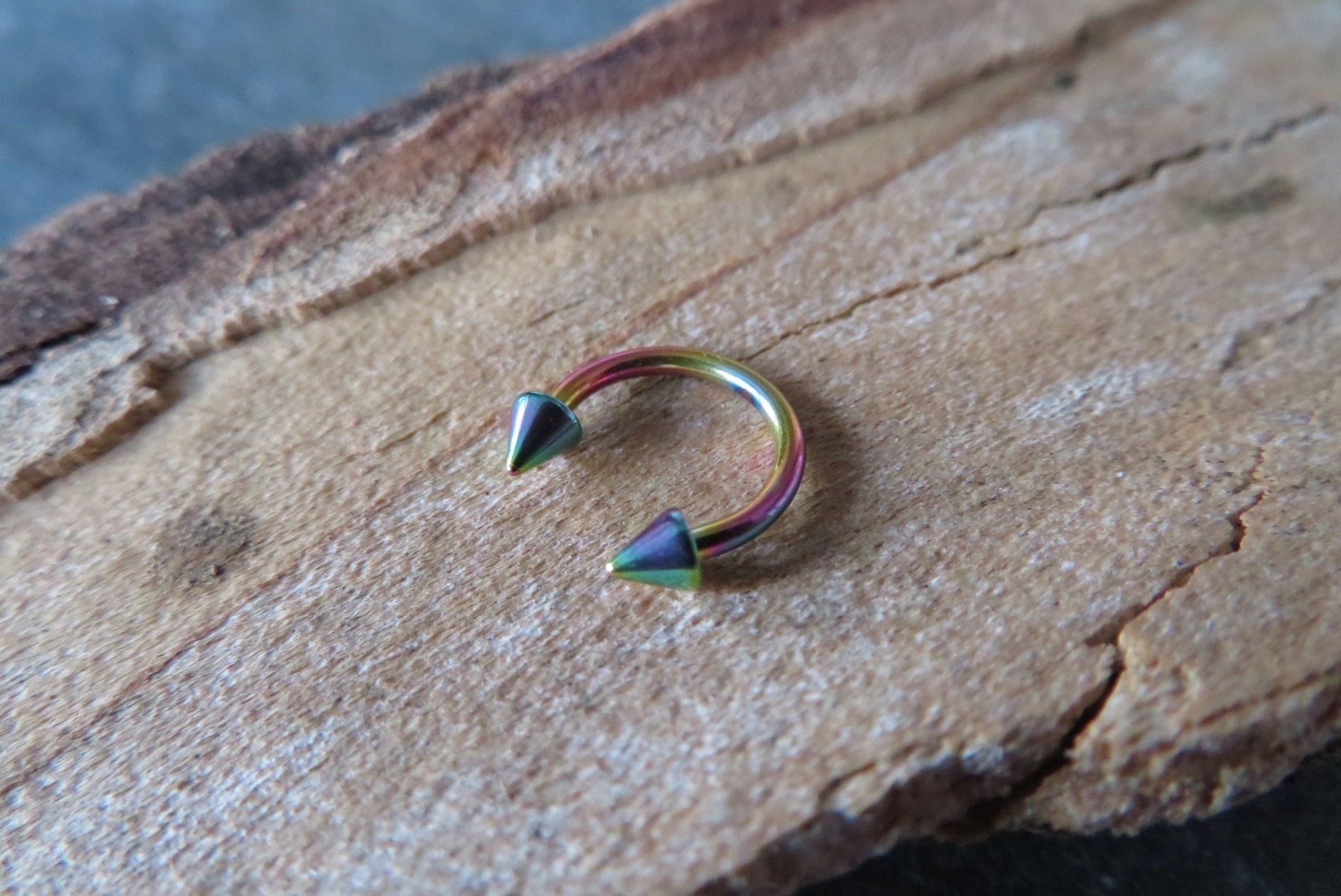 Rainbow Titanium Ion Plated Spiked 16G (1.2mm) Horseshoe Ring Septum Piercing 316L Surgical Steel Spikes