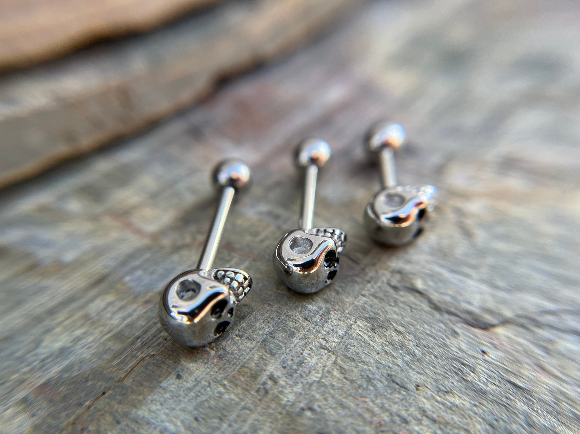 100% Solid 316L Surgical Steel Skull Nipple or Tongue Ring Barbells Bars 14G (1.6mm) Piercing Bar Tarnish-Free Hypoallergenic Witchy Spooky