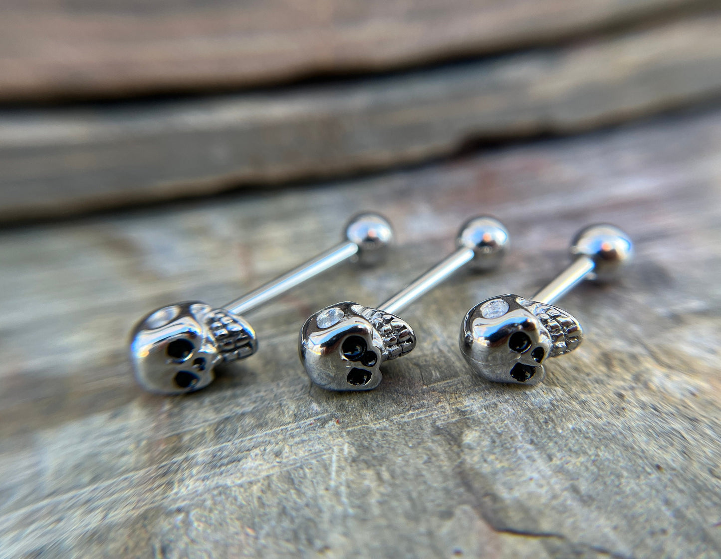 100% Solid 316L Surgical Steel Skull Nipple or Tongue Ring Barbells Bars 14G (1.6mm) Piercing Bar Tarnish-Free Hypoallergenic Witchy Spooky