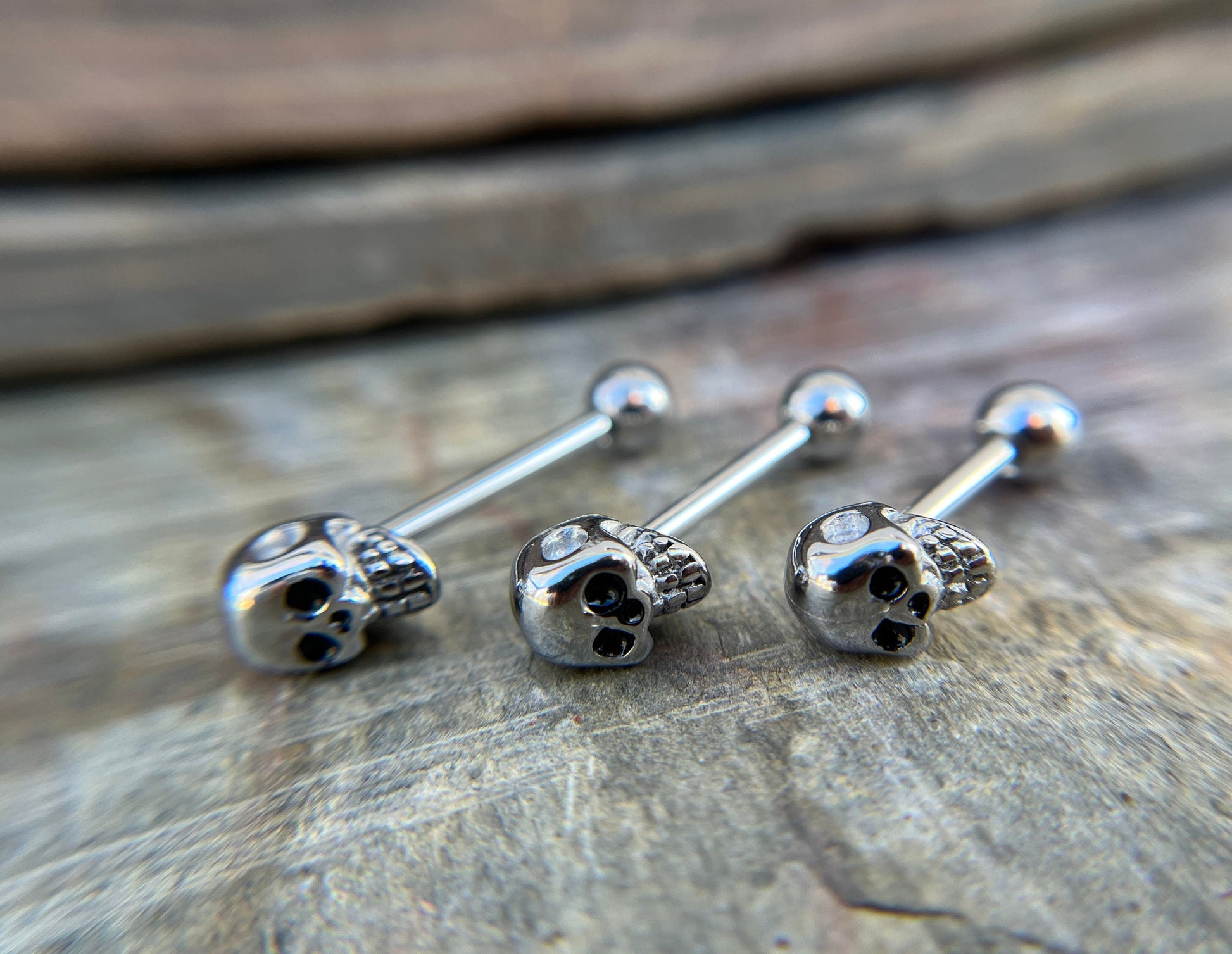100% Solid 316L Surgical Steel Skull Nipple or Tongue Ring Barbells Bars 14G (1.6mm) Piercing Bar Tarnish-Free Hypoallergenic Witchy Spooky