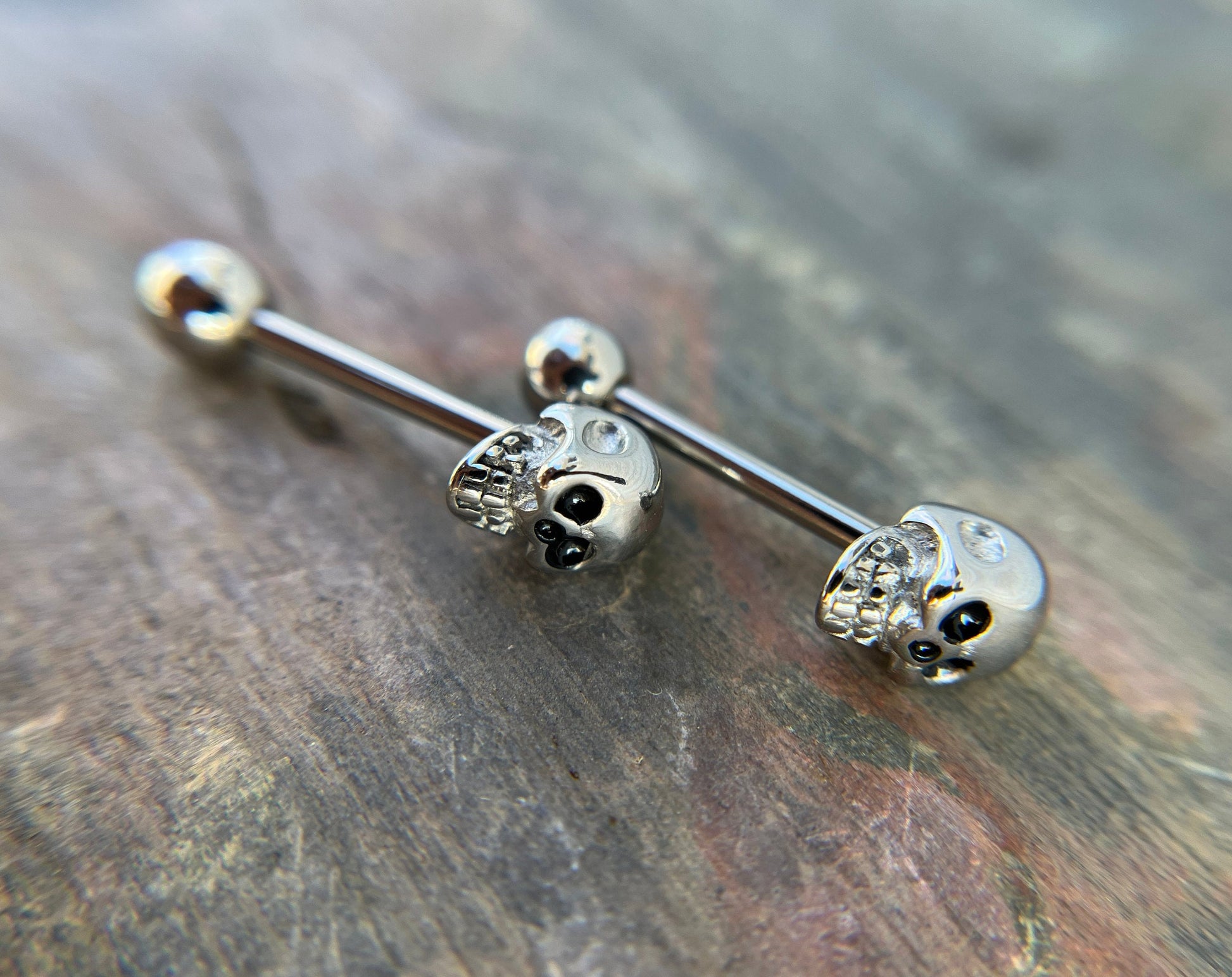 100% Solid 316L Surgical Steel Skull Nipple or Tongue Ring Barbells Bars 14G (1.6mm) Piercing Bar Tarnish-Free Hypoallergenic Witchy Spooky