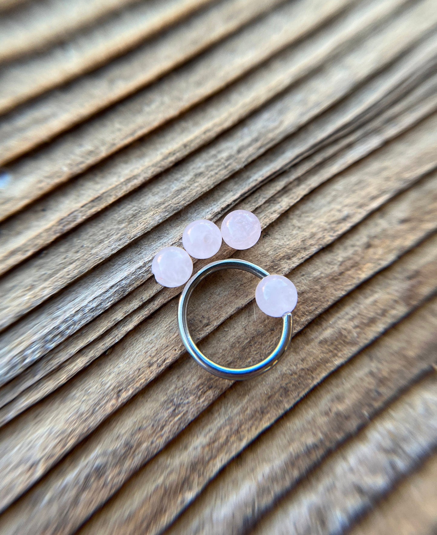 Pure Titanium T-23 Implant Grade Natural Pink Rose Quartz Stone Bead CBR Ring Hoop 16G (1.2mm) 14G (1.6mm) Nose Septum Helix Lip Piercing