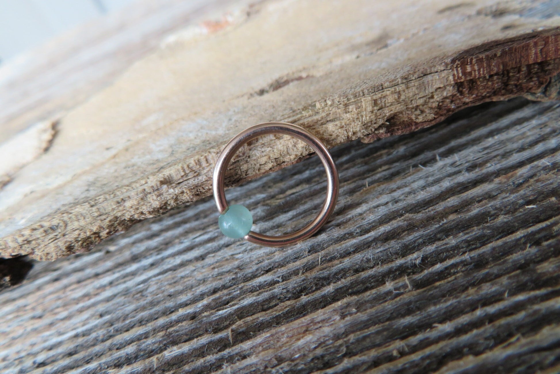 Natural Green Aventurine Stone Bead Rose Gold Titanium Plated CBR Ring Hoop 16G (1.2mm) 14G (1.6mm) Nose Helix Septum Piercing 316L Steel