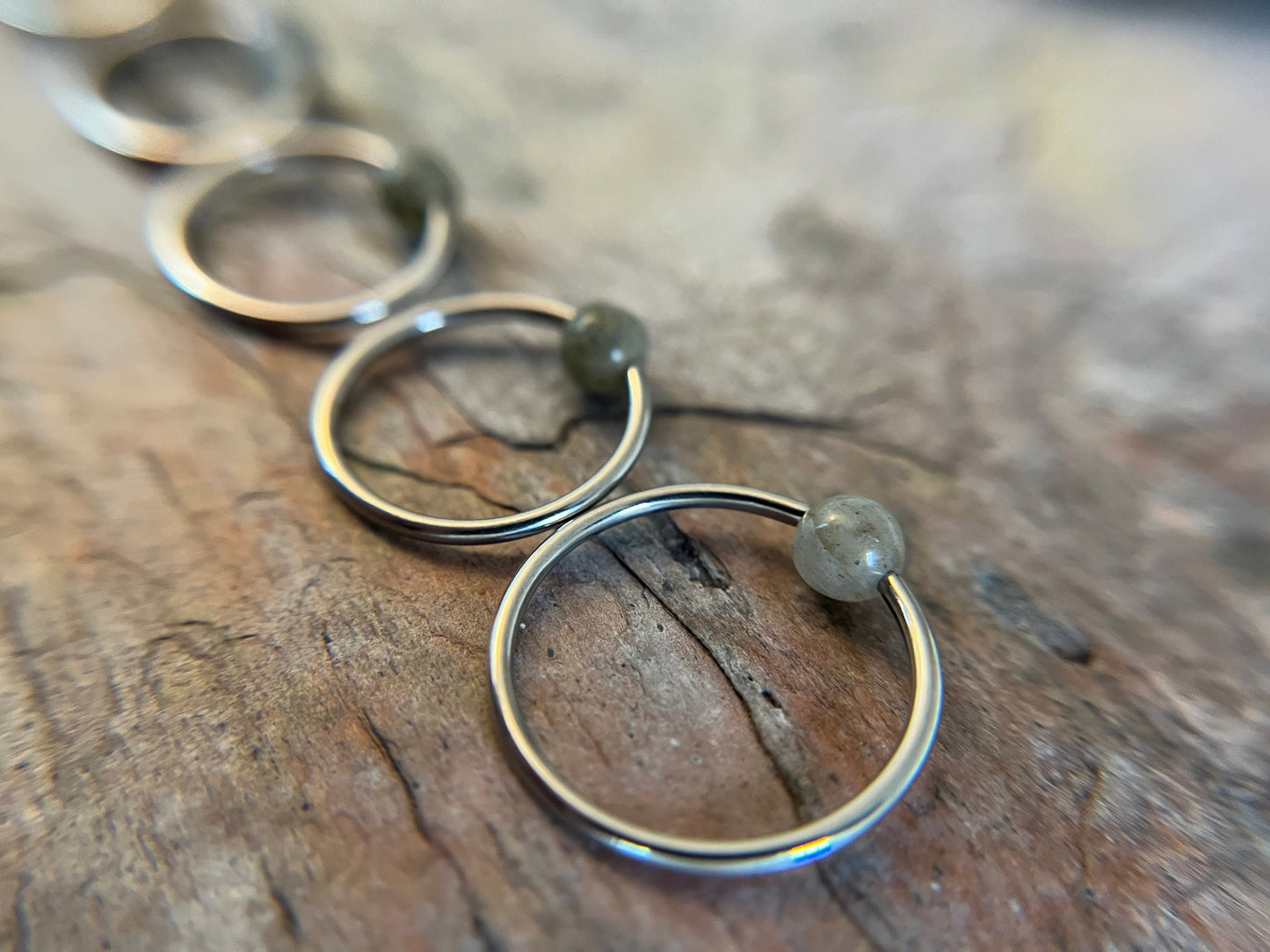 Natural Labradorite Stone Bead Steel CBR Ring Hoop 16G (1.2mm) 14G (1.6mm) Nose Cartilage Septum Piercing 316L Surgical Hypoallergenic Flash