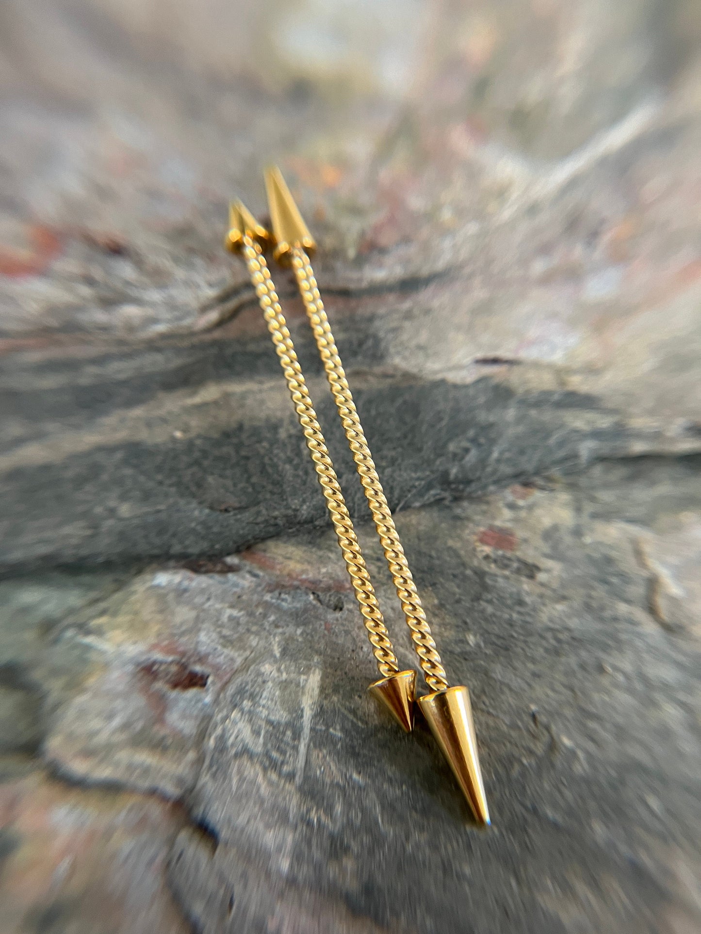 Gold Titanium Ion Plated Surgical Steel Twisted Braided Long Spikes Industrial Scaffold Bar 14G (1.6mm) Piercing Piercings Barbell Spiked