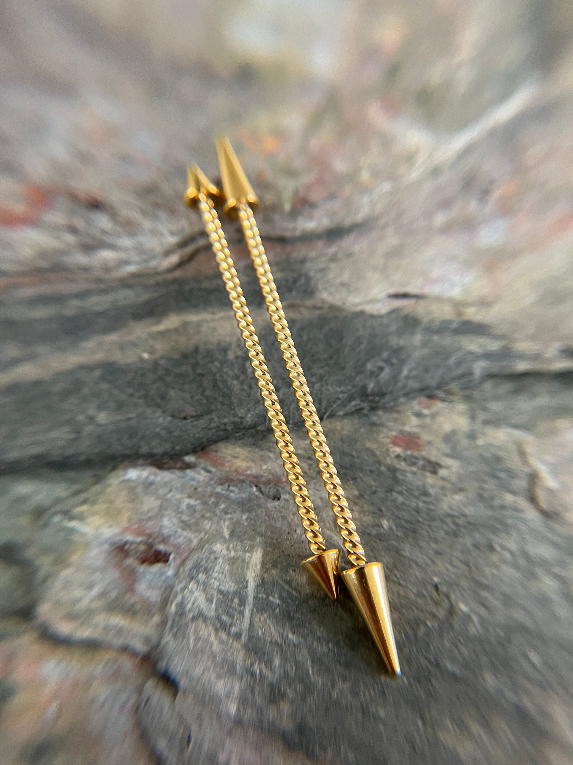Gold Titanium Ion Plated Surgical Steel Twisted Braided Long Spikes Industrial Scaffold Bar 14G (1.6mm) Piercing Piercings Barbell Spiked