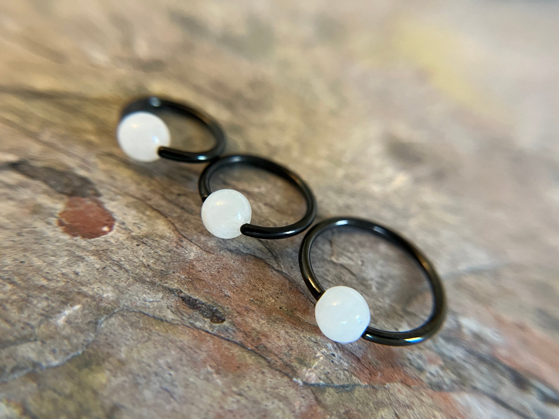 Natural Rainbow Moonstone Bead Black Titanium Plated CBR Ring Hoop 16G (1.2mm) 14G (1.6mm) Nose Septum Piercing 316L Steel Cartilage