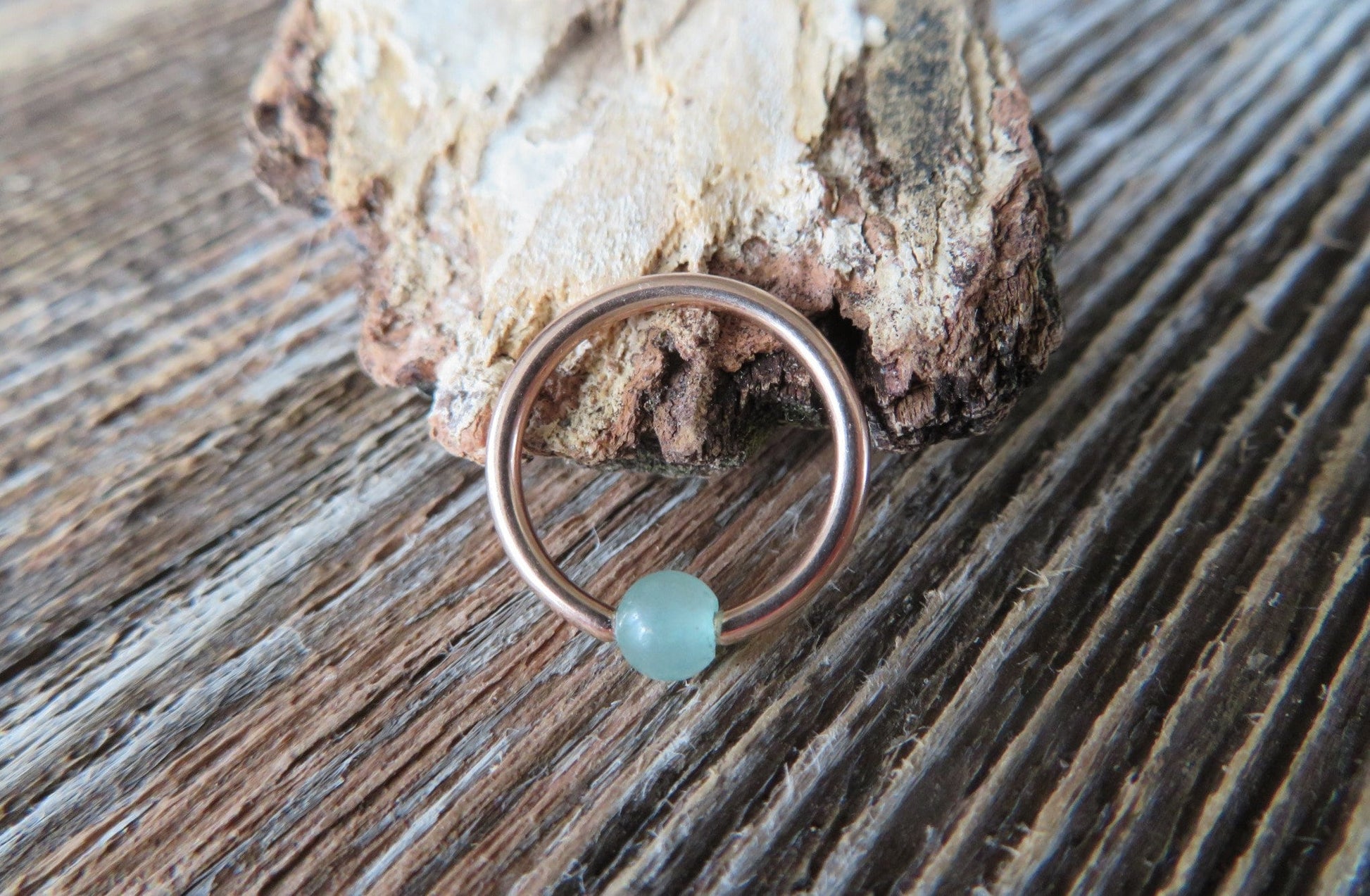 Natural Green Aventurine Stone Bead Rose Gold Titanium Plated CBR Ring Hoop 16G (1.2mm) 14G (1.6mm) Nose Helix Septum Piercing 316L Steel
