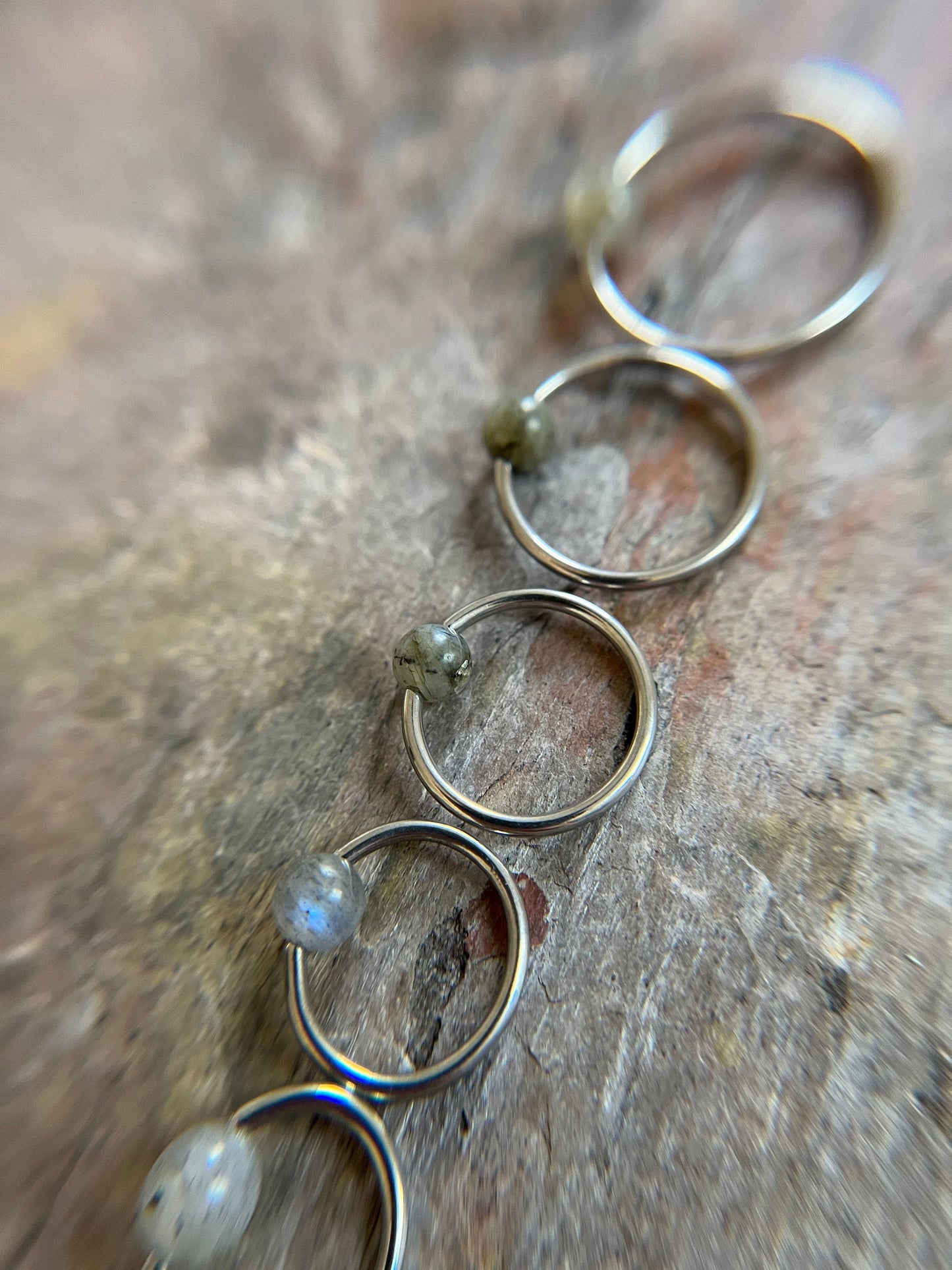 Natural Labradorite Stone Bead Steel CBR Ring Hoop 16G (1.2mm) 14G (1.6mm) Nose Cartilage Septum Piercing 316L Surgical Hypoallergenic Flash