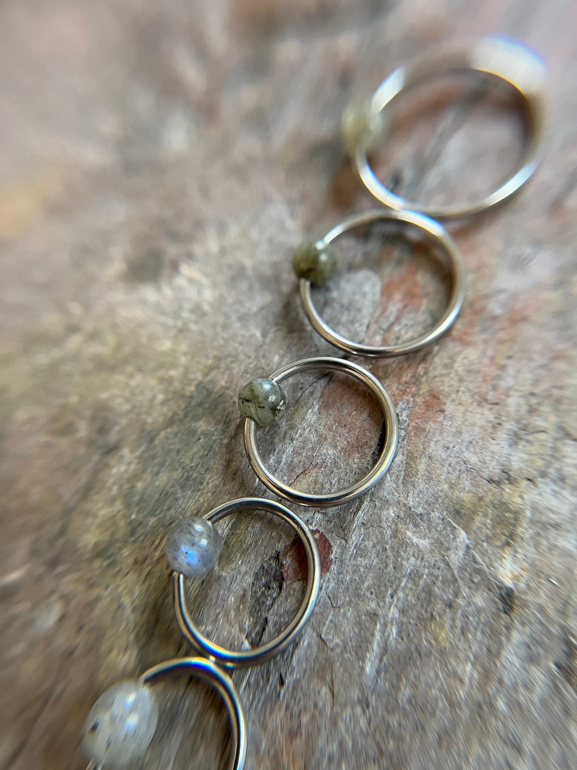 Natural Labradorite Stone Bead Steel CBR Ring Hoop 16G (1.2mm) 14G (1.6mm) Nose Cartilage Septum Piercing 316L Surgical Hypoallergenic Flash