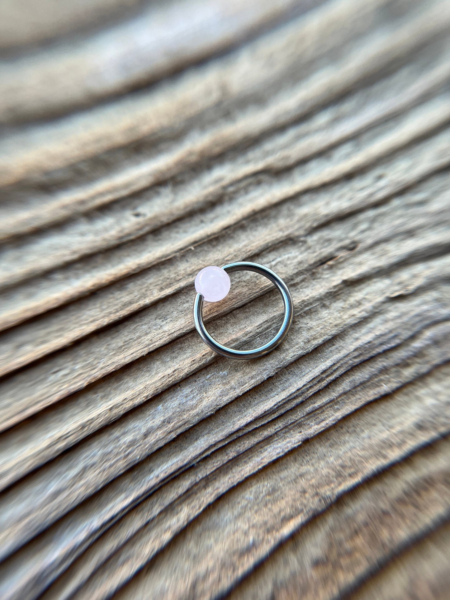 Pure Titanium T-23 Implant Grade Natural Pink Rose Quartz Stone Bead CBR Ring Hoop 16G (1.2mm) 14G (1.6mm) Nose Septum Helix Lip Piercing