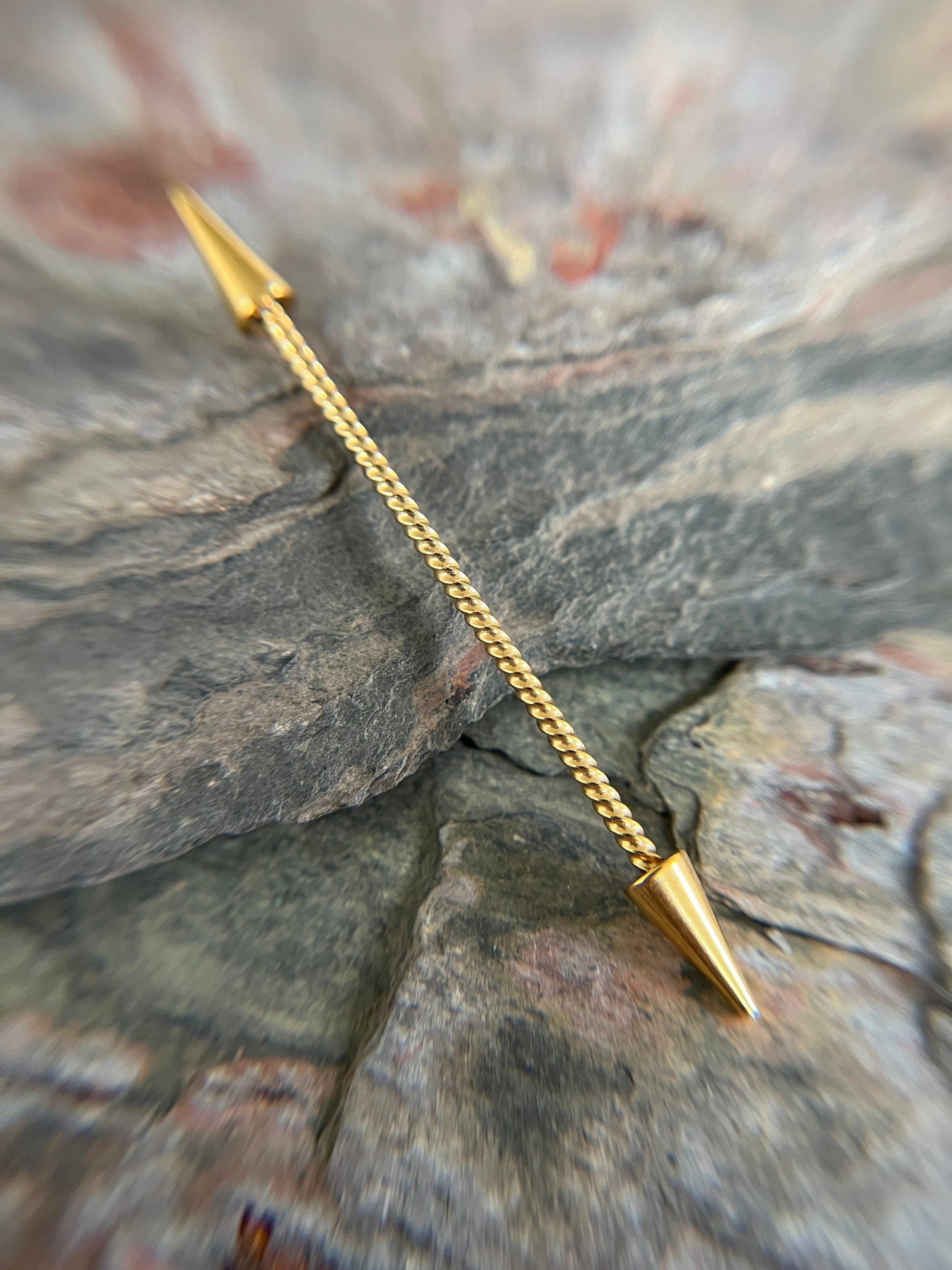 Gold Titanium Ion Plated Surgical Steel Twisted Braided Long Spikes Industrial Scaffold Bar 14G (1.6mm) Piercing Piercings Barbell Spiked