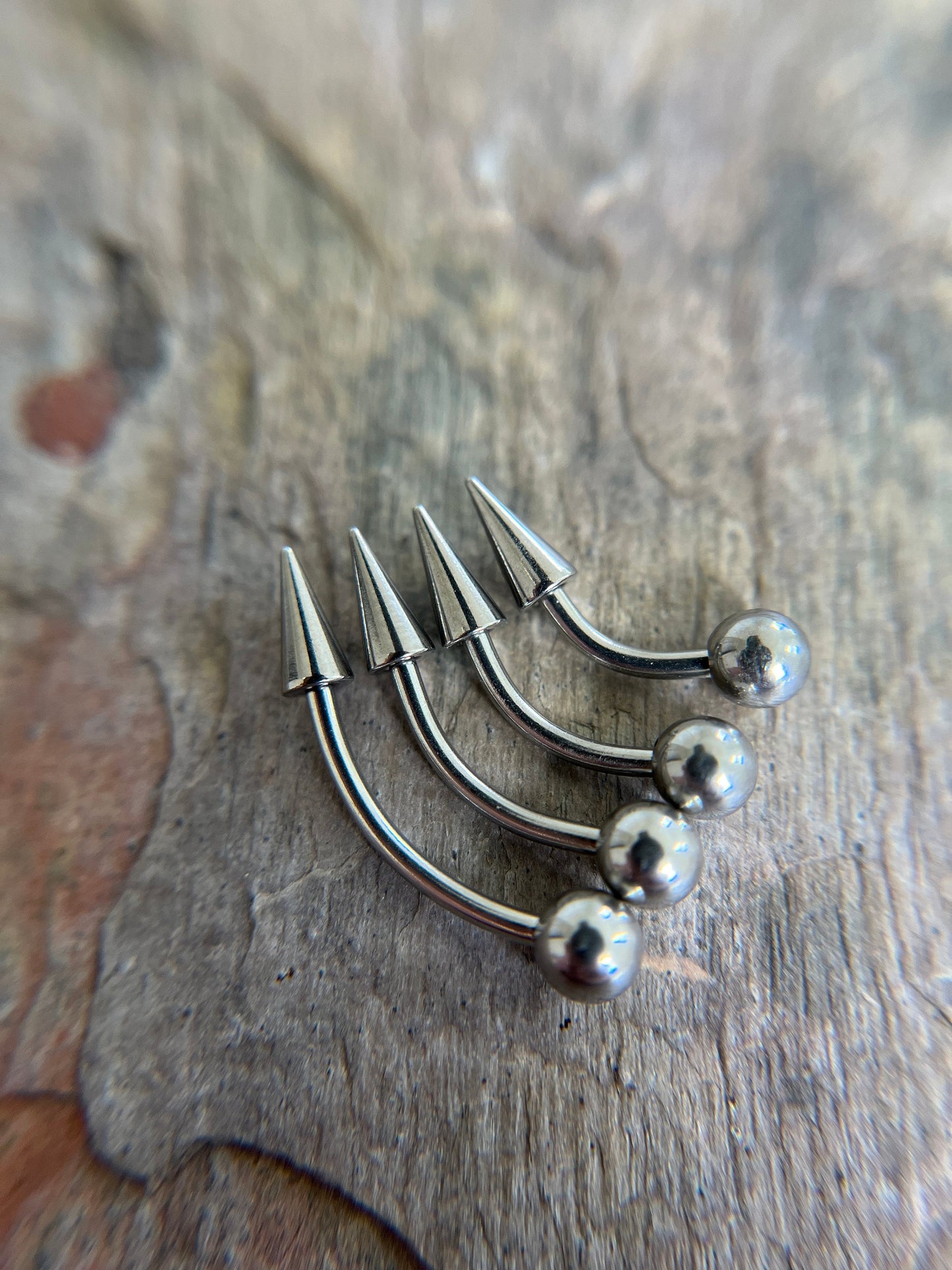 100% Surgical Steel Custom Length Barbell Curve Vertical Lip 6mm Spike 16G (1.2mm) Rook Eyebrow Lip Piercing Hypoallergenic Curved Bar