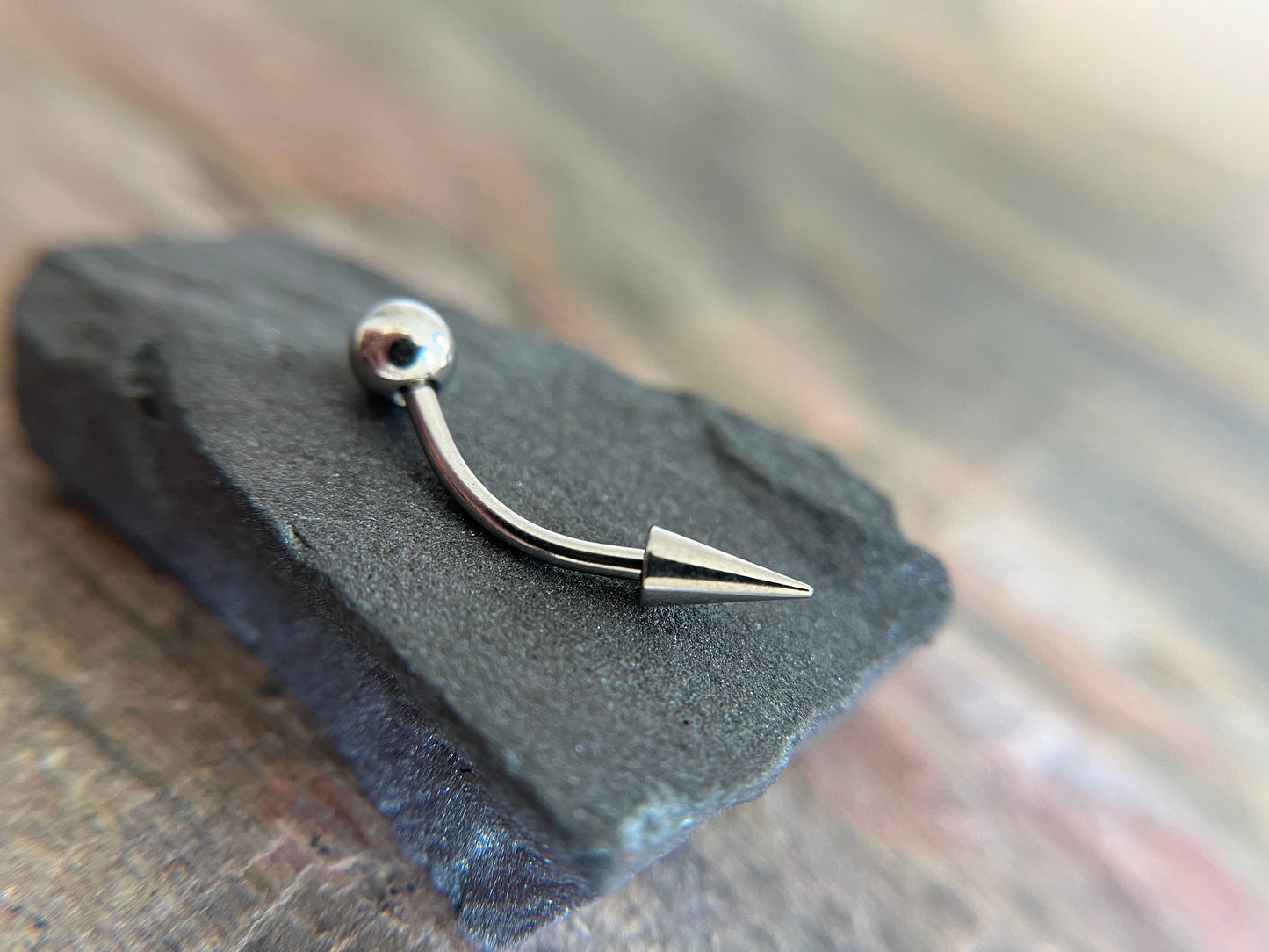 100% Surgical Steel Custom Length Barbell Curve Vertical Lip 6mm Spike 16G (1.2mm) Rook Eyebrow Lip Piercing Hypoallergenic Curved Bar