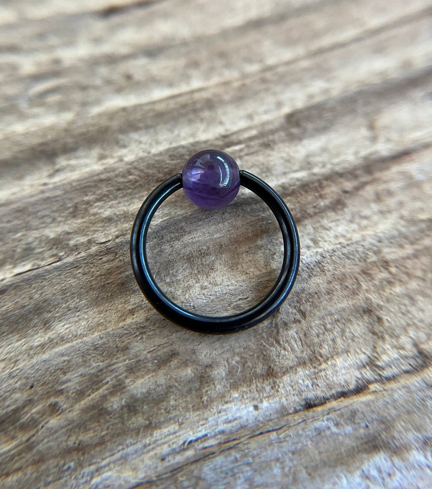 Natural Purple Amethyst Stone Bead Black Titanium Plated CBR Ring Hoop 16G (1.2mm) 14G (1.6mm) Nose Cartilage Septum Piercing Spooky Witchy