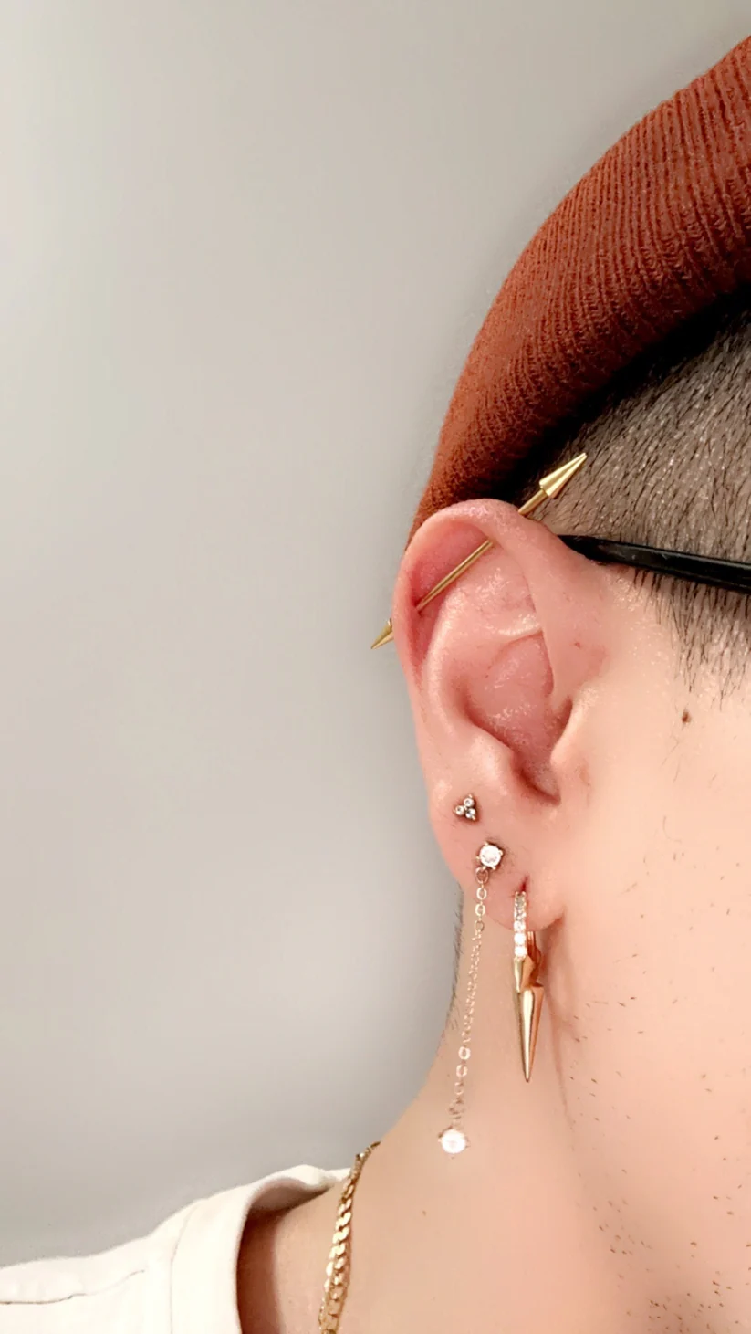 Rainbow Titanium Ion Plated Spiked Industrial Piercing Barbell