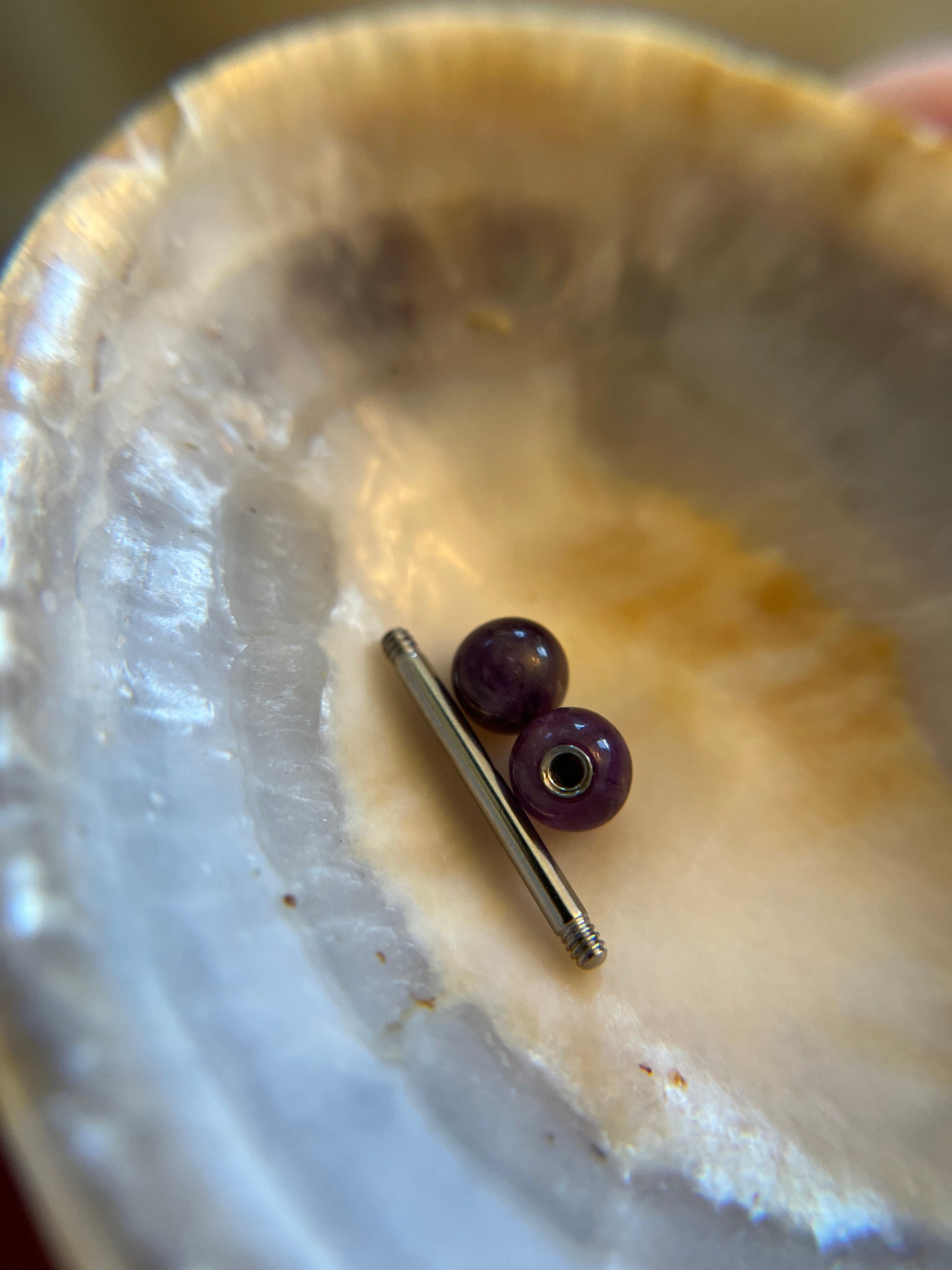 Petite Steel Natural Amethyst Stone Nipple Tongue Ring Barbell 14G (1.6mm) Piercing Piercings Barbells Bars Hypoallergenic Surgical Silver