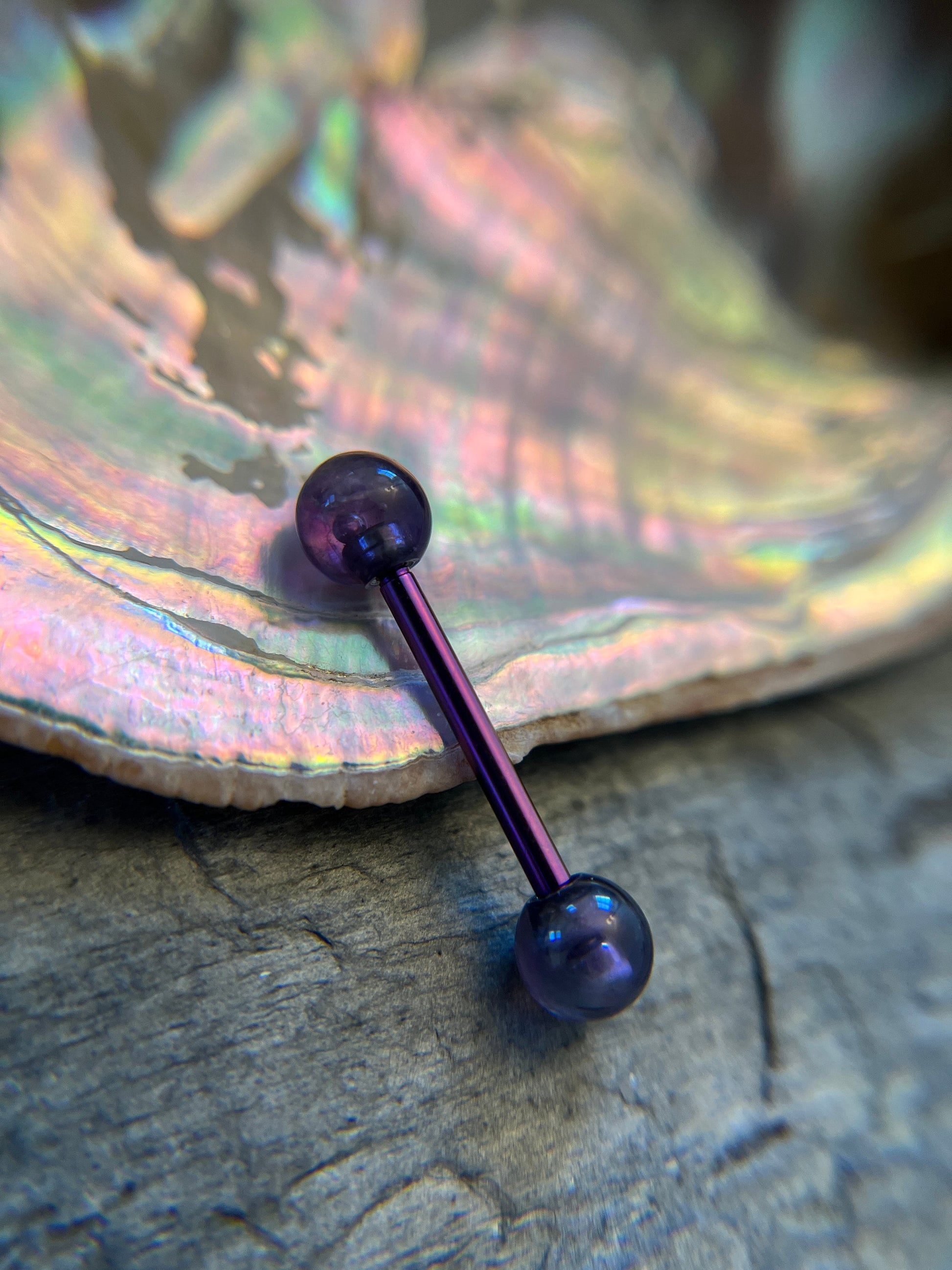 Petite Stones Purple Titanium Ion Plated Natural Purple Amethyst 5mm Stone Nipple Tongue Ring 14G (1.6mm) Barbell Barbells Bars Piercing
