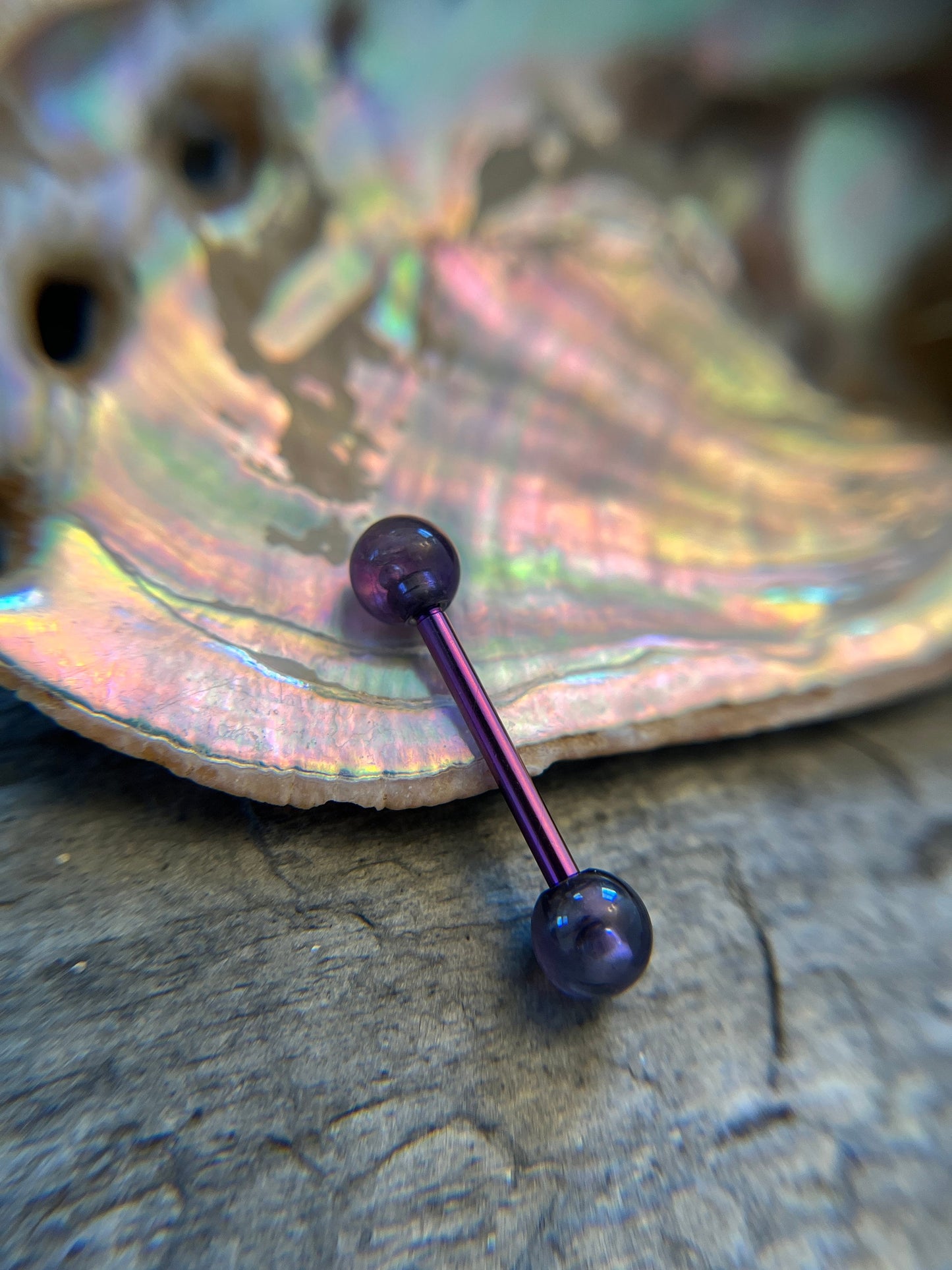 Petite Stones Purple Titanium Ion Plated Natural Purple Amethyst 5mm Stone Nipple Tongue Ring 14G (1.6mm) Barbell Barbells Bars Piercing