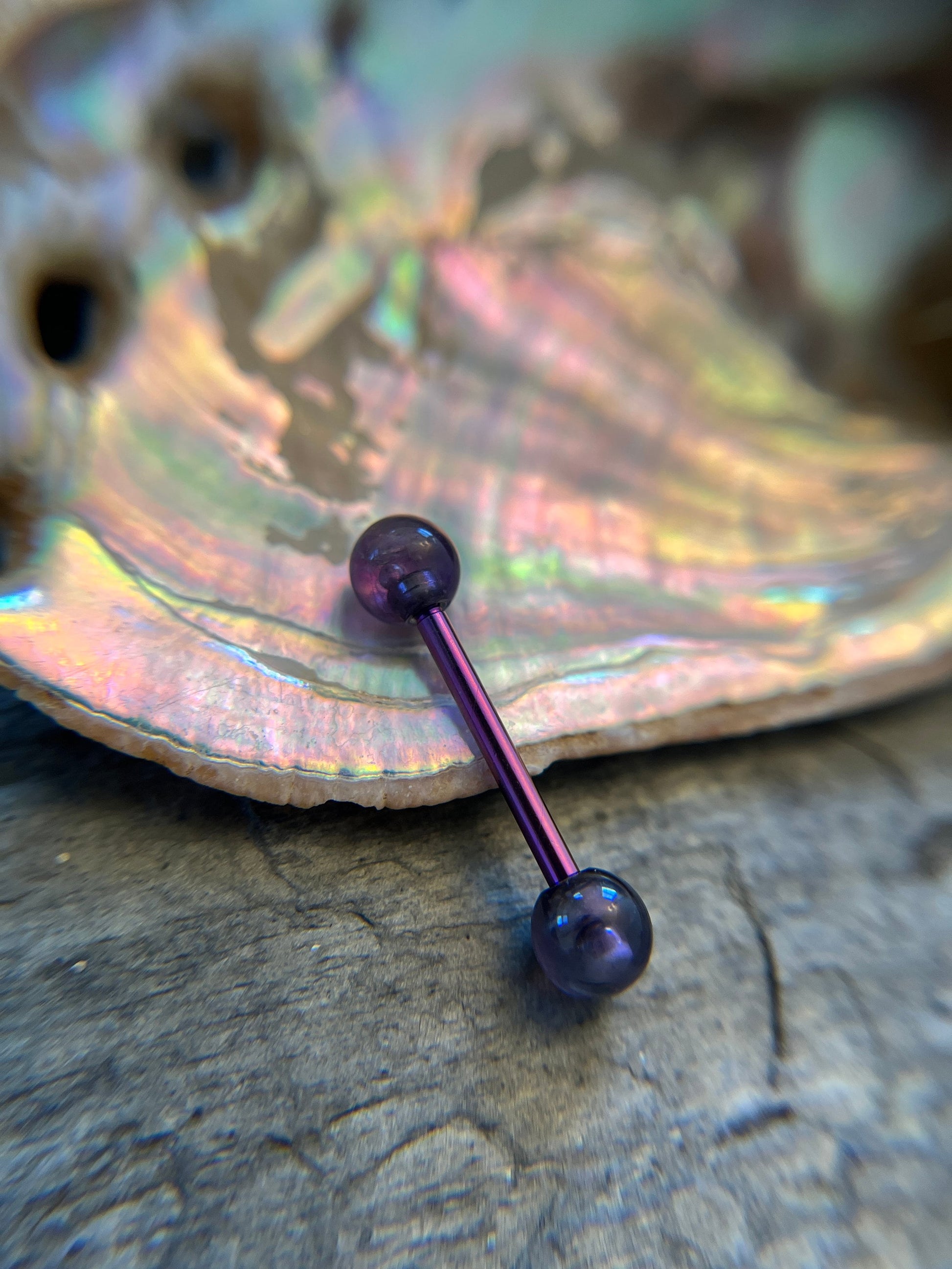 Petite Stones Purple Titanium Ion Plated Natural Purple Amethyst 5mm Stone Nipple Tongue Ring 14G (1.6mm) Barbell Barbells Bars Piercing
