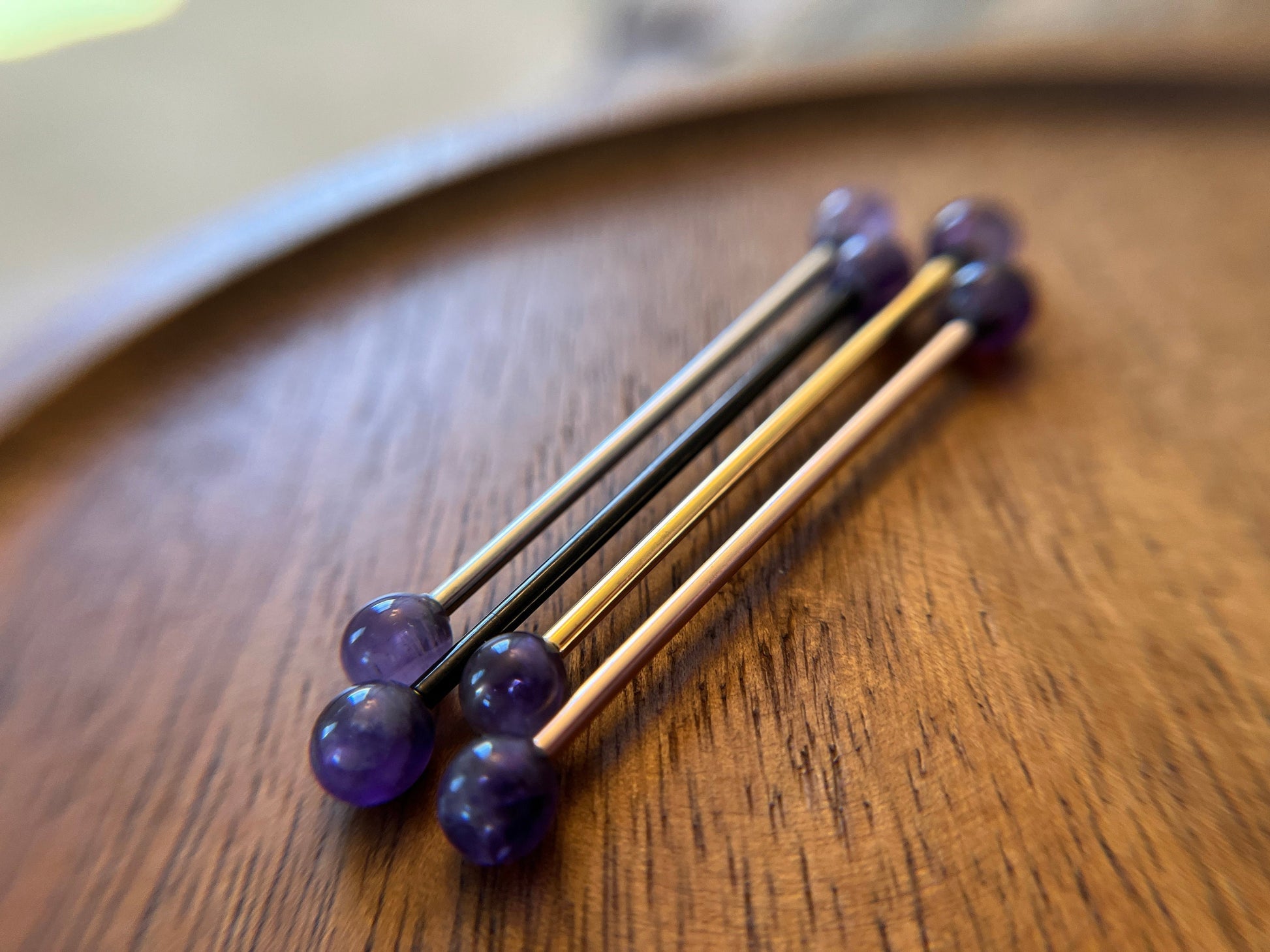 Rose Gold Pick Your Finish Petite Stones Ion Plated Natural Amethyst Industrial Scaffold Bar Barbell 14G (1.6mm) Piercing Piercings