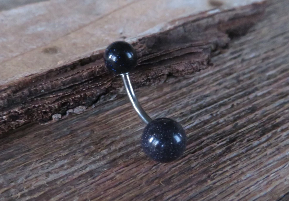 Galaxy Blue Goldstone 14G Surgical Steel Curved Barbell