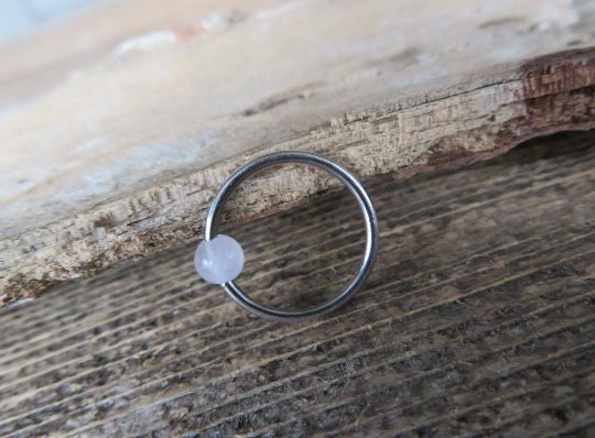 Pure Titanium T-23 Implant Grade Natural Pink Rose Quartz Stone Bead CBR Ring Hoop 16G (1.2mm) 14G (1.6mm) Nose Septum Helix Lip Piercing
