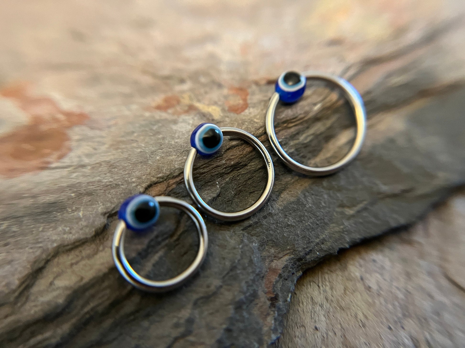 Pure Titanium T-23 Implant Grade Blue Evil Eye Bead CBR Ring Hoop 16G (1.2mm) 14G (1.6mm) Nose Helix Septum Lip Piercing Resin Boho