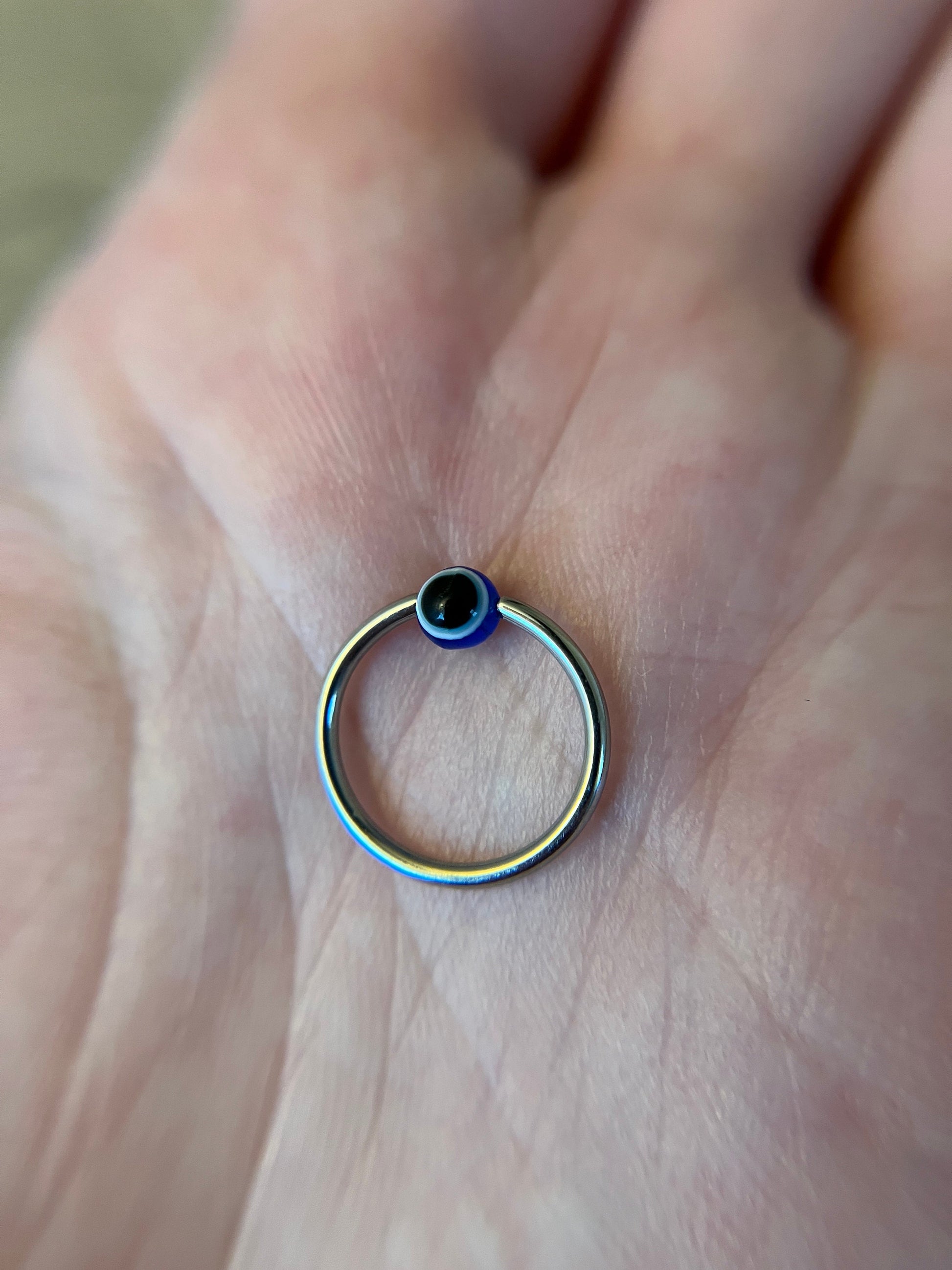 Pure Titanium T-23 Implant Grade Blue Evil Eye Bead CBR Ring Hoop 16G (1.2mm) 14G (1.6mm) Nose Helix Septum Lip Piercing Resin Boho