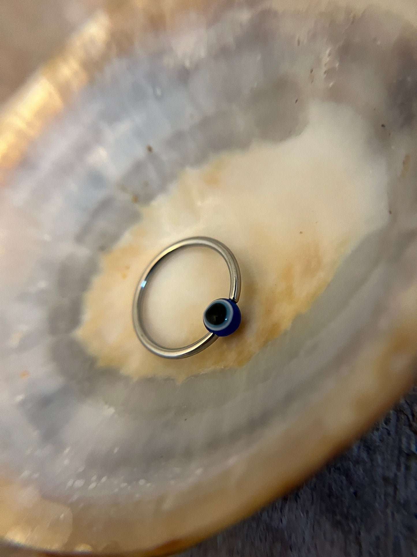 Pure Titanium T-23 Implant Grade Blue Evil Eye Bead CBR Ring Hoop 16G (1.2mm) 14G (1.6mm) Nose Helix Septum Lip Piercing Resin Boho