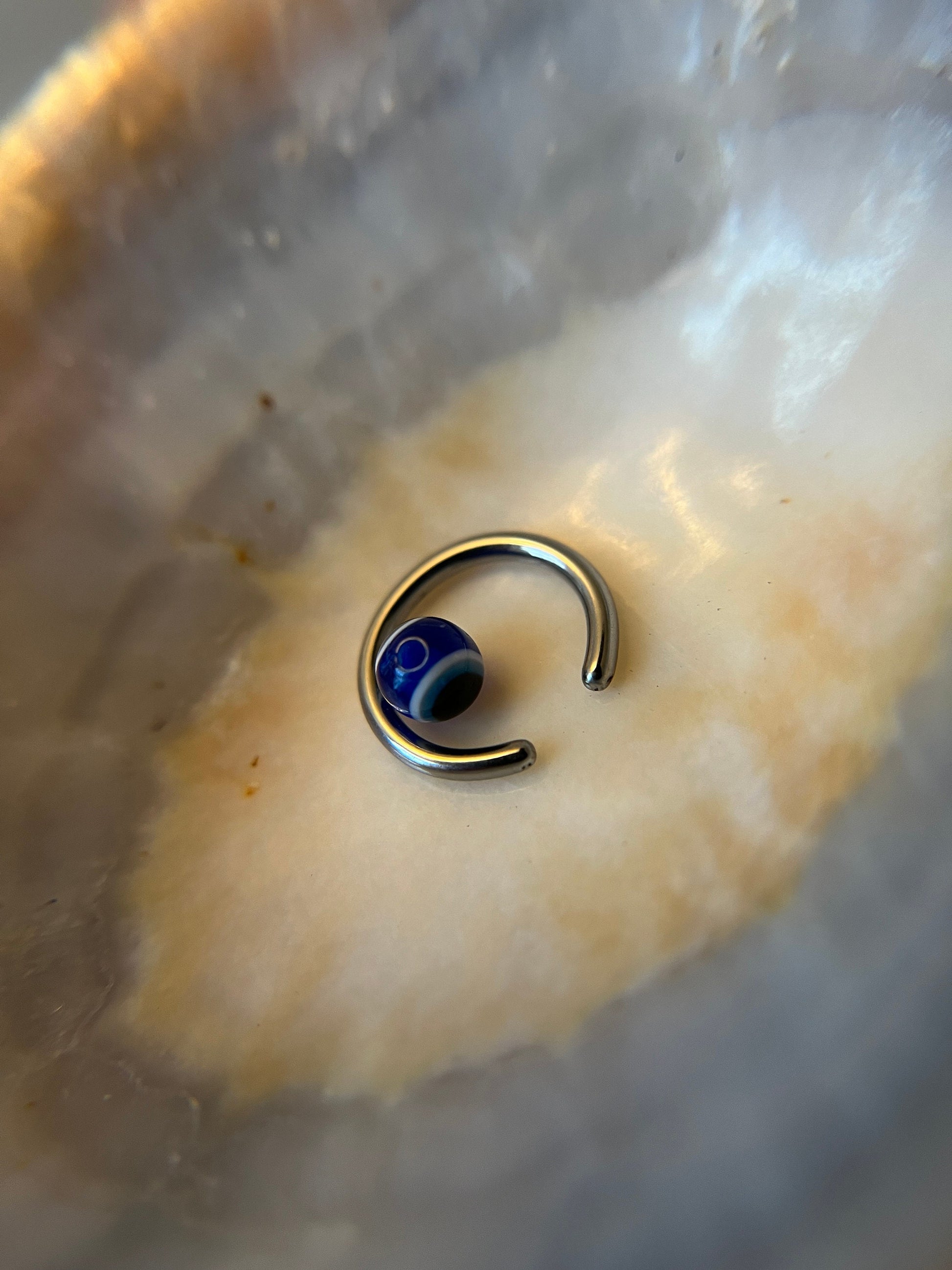 Pure Titanium T-23 Implant Grade Blue Evil Eye Bead CBR Ring Hoop 16G (1.2mm) 14G (1.6mm) Nose Helix Septum Lip Piercing Resin Boho