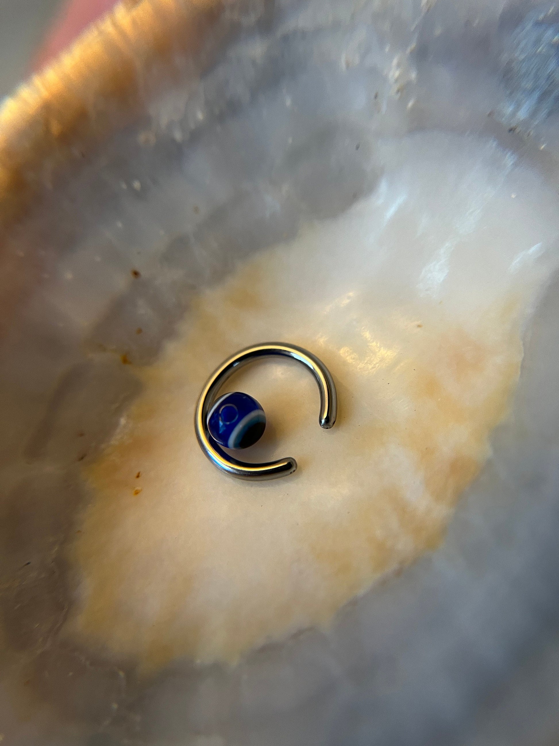 Blue Evil Eye Bead 316L Surgical Steel CBR Ring Hoop 16G (1.2mm) 14G (1.6mm) Nose Helix Septum Lip Piercing Resin Boho Hamsa Handmade