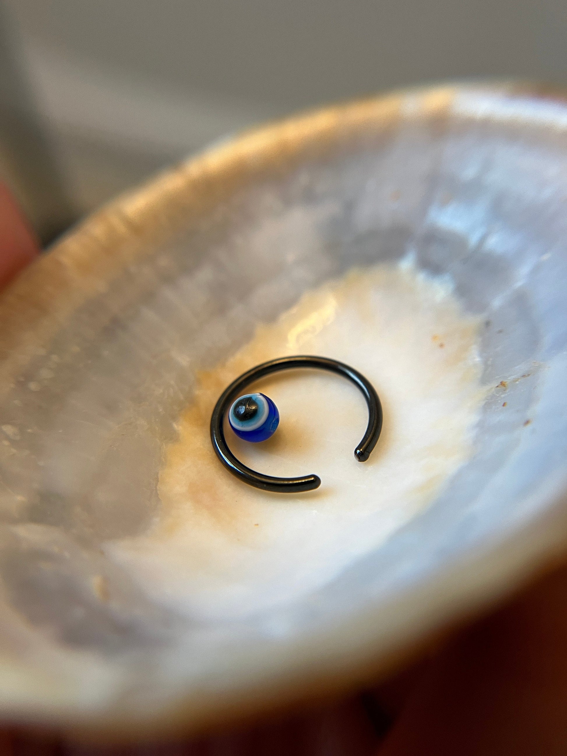 Blue Evil Eye Bead Black Titanium Ion Plated CBR Ring Hoop 16G (1.2mm) 14G (1.6mm) Nose Helix Septum Lip Piercing Resin Boho Hamsa Handmade