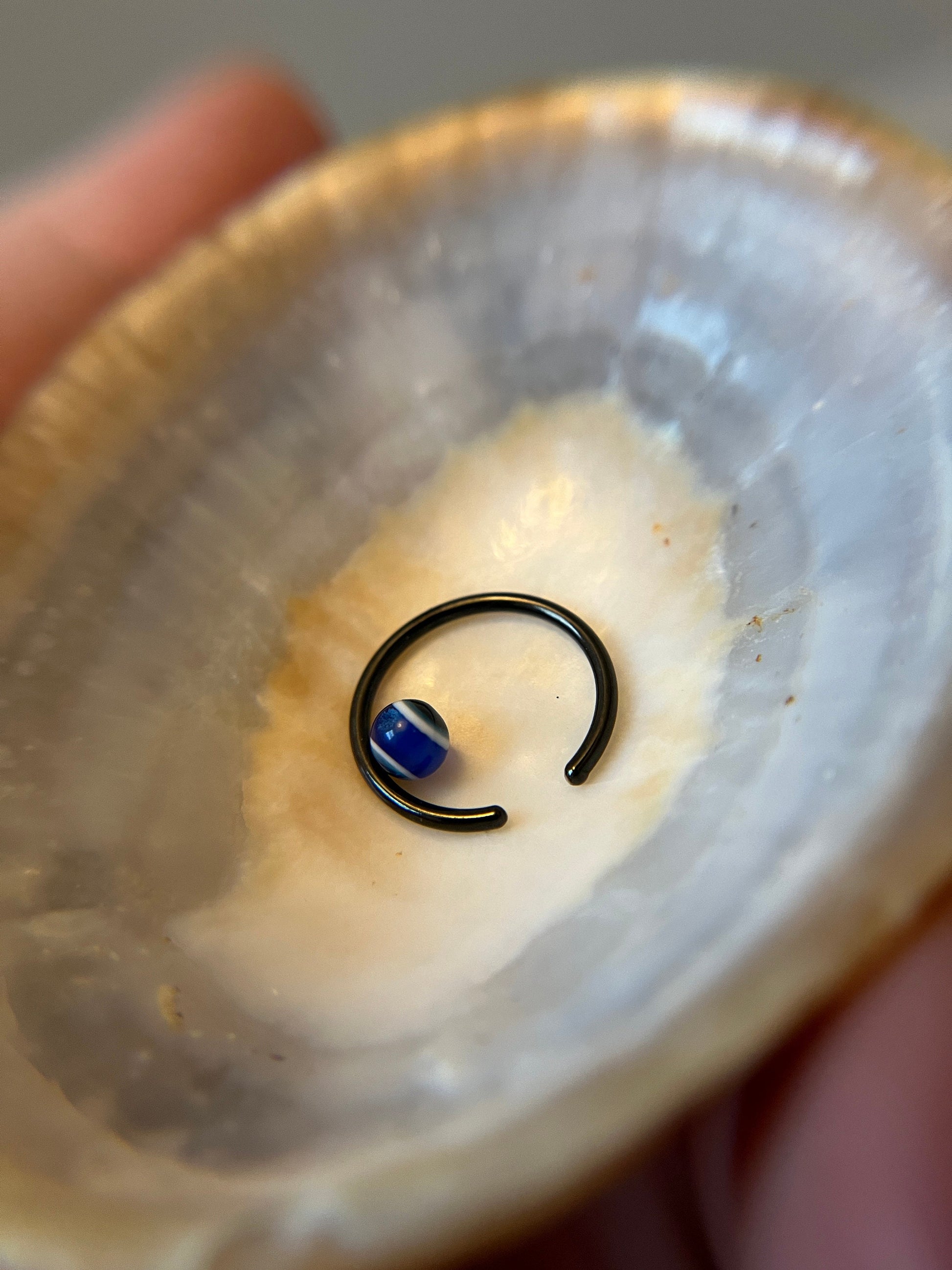 Blue Evil Eye Bead Black Titanium Ion Plated CBR Ring Hoop 16G (1.2mm) 14G (1.6mm) Nose Helix Septum Lip Piercing Resin Boho Hamsa Handmade