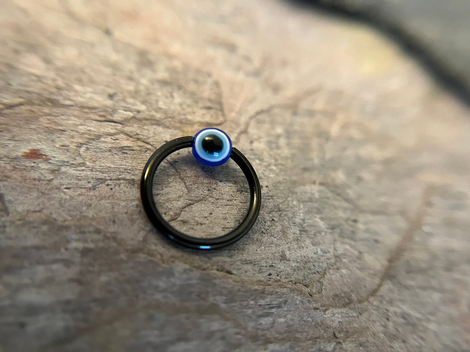 Blue Evil Eye Bead Black Titanium Ion Plated CBR Ring Hoop 16G (1.2mm) 14G (1.6mm) Nose Helix Septum Lip Piercing Resin Boho Hamsa Handmade