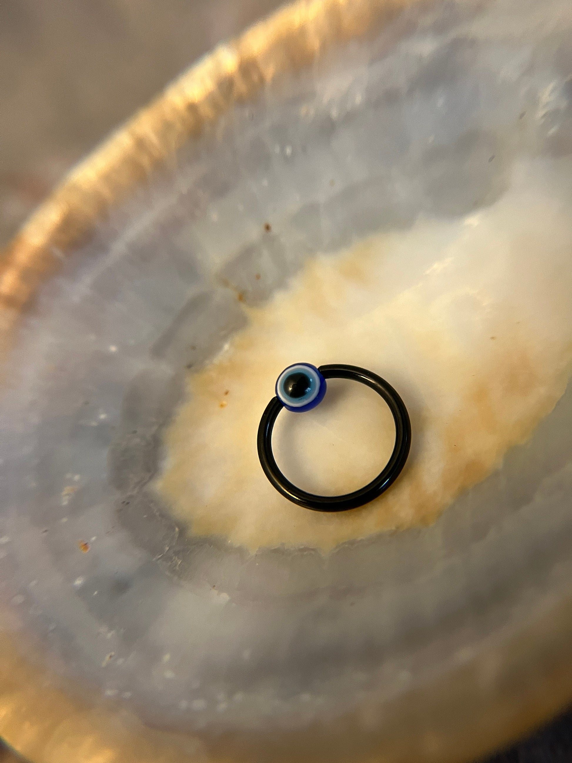 Blue Evil Eye Bead Black Titanium Ion Plated CBR Ring Hoop 16G (1.2mm) 14G (1.6mm) Nose Helix Septum Lip Piercing Resin Boho Hamsa Handmade