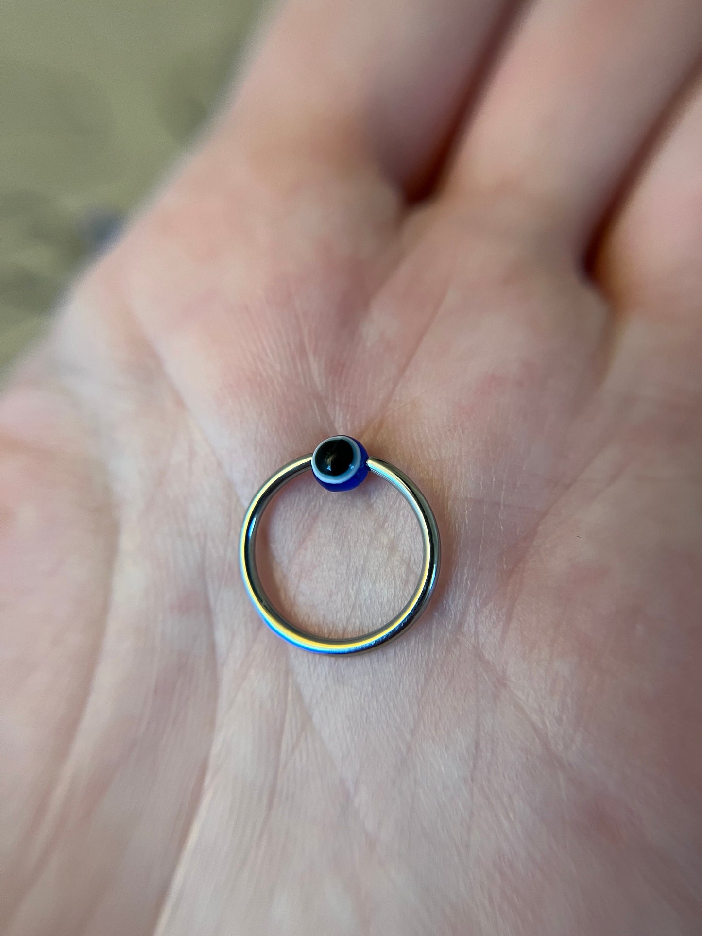 Blue Evil Eye Bead 316L Surgical Steel CBR Ring Hoop 16G (1.2mm) 14G (1.6mm) Nose Helix Septum Lip Piercing Resin Boho Hamsa Handmade