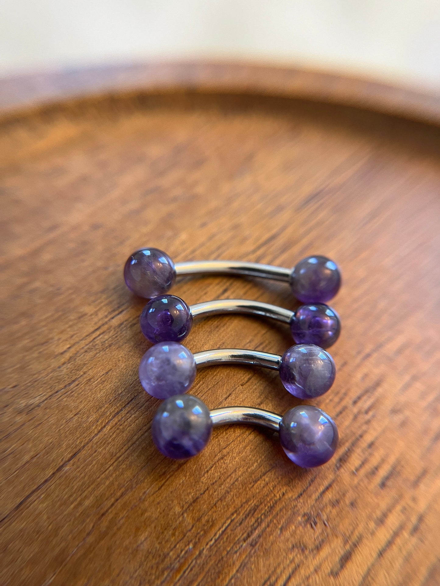 Petite Amethyst Stones Pure Titanium Implant Grade 6Al-4V-Eli ASTM F Natural VCH Floating Belly Ring Barbells Bars 14G (1.6mm) Piercing