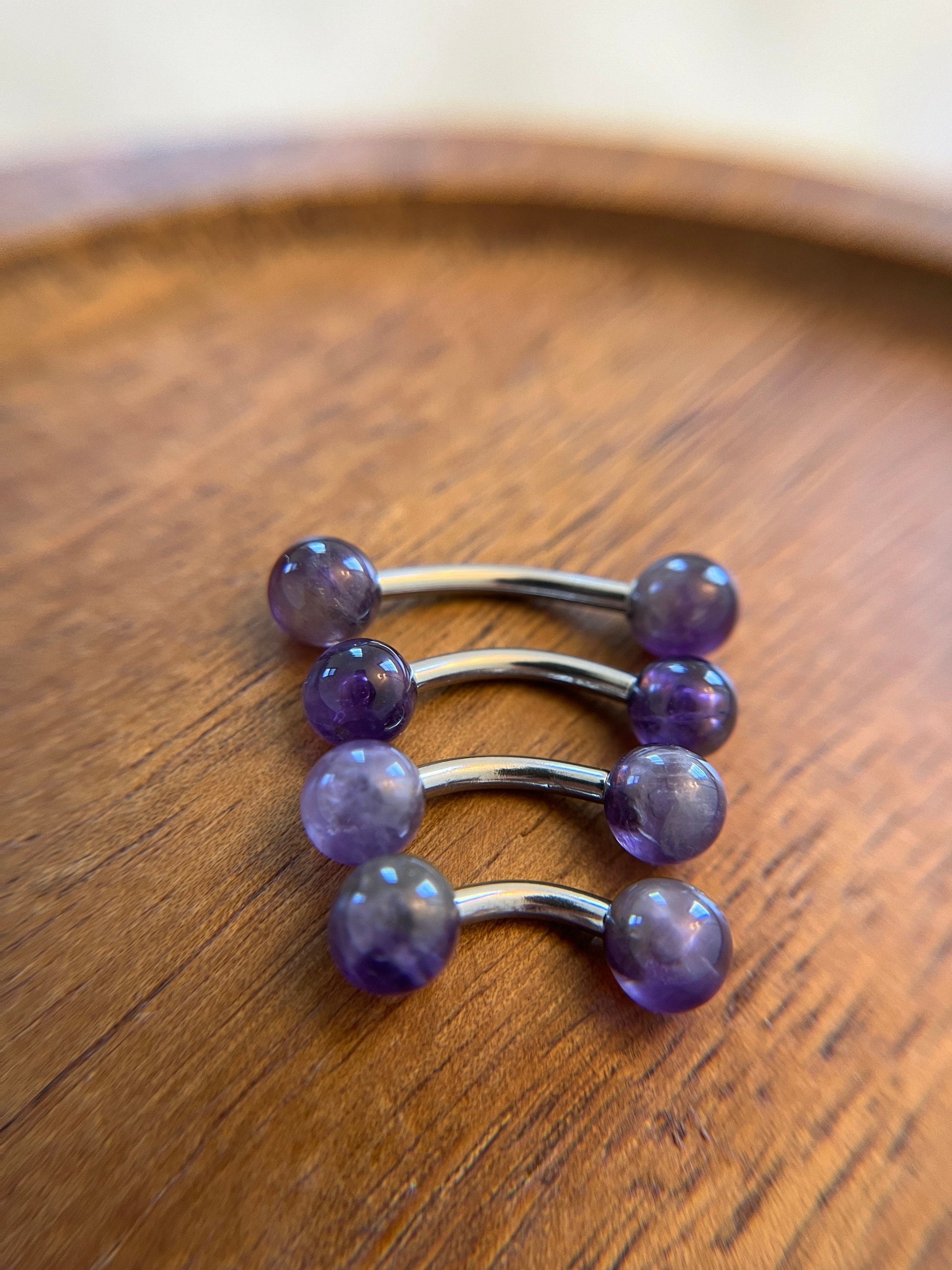 Petite Amethyst Stones Pure Titanium Implant Grade 6Al-4V-Eli ASTM F Natural VCH Floating Belly Ring Barbells Bars 14G (1.6mm) Piercing
