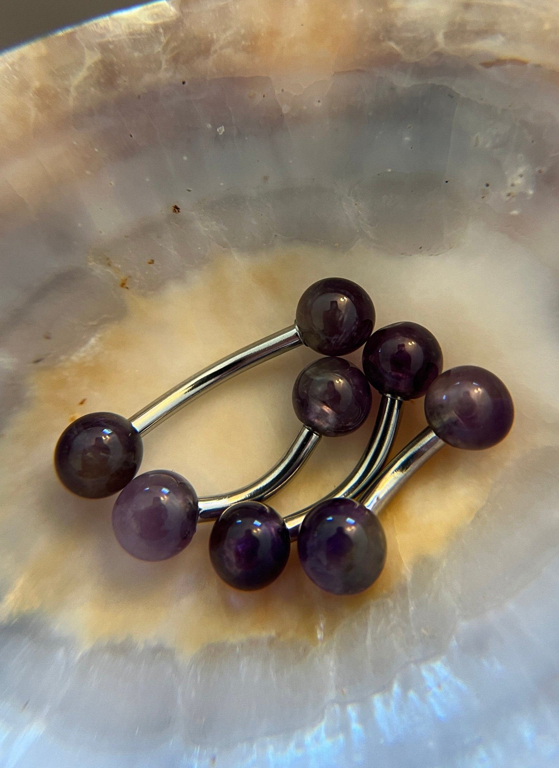 Petite Amethyst Stones Pure Titanium Implant Grade 6Al-4V-Eli ASTM F Natural VCH Floating Belly Ring Barbells Bars 14G (1.6mm) Piercing