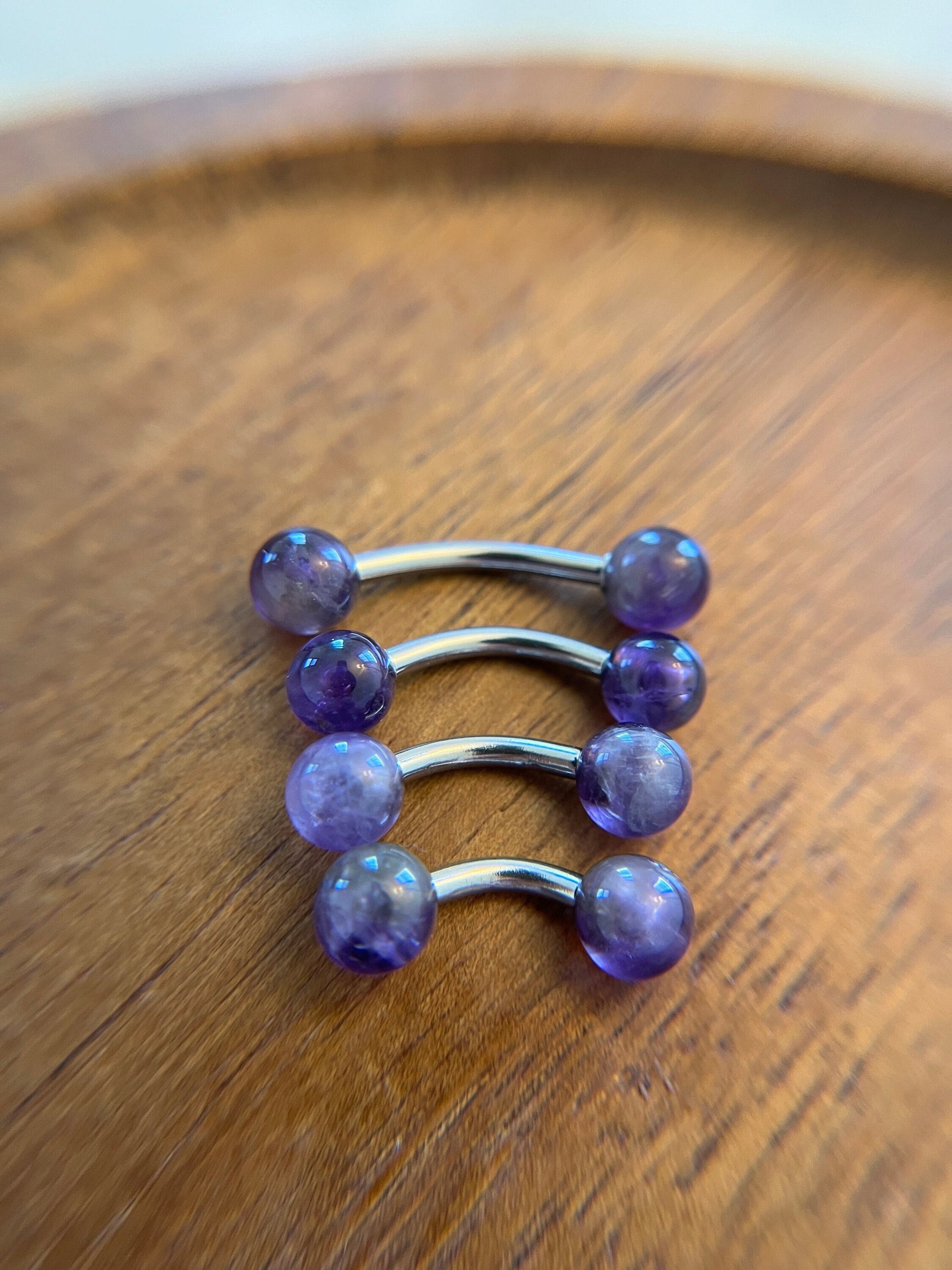 Petite Amethyst Stones Pure Titanium Implant Grade 6Al-4V-Eli ASTM F Natural VCH Floating Belly Ring Barbells Bars 14G (1.6mm) Piercing