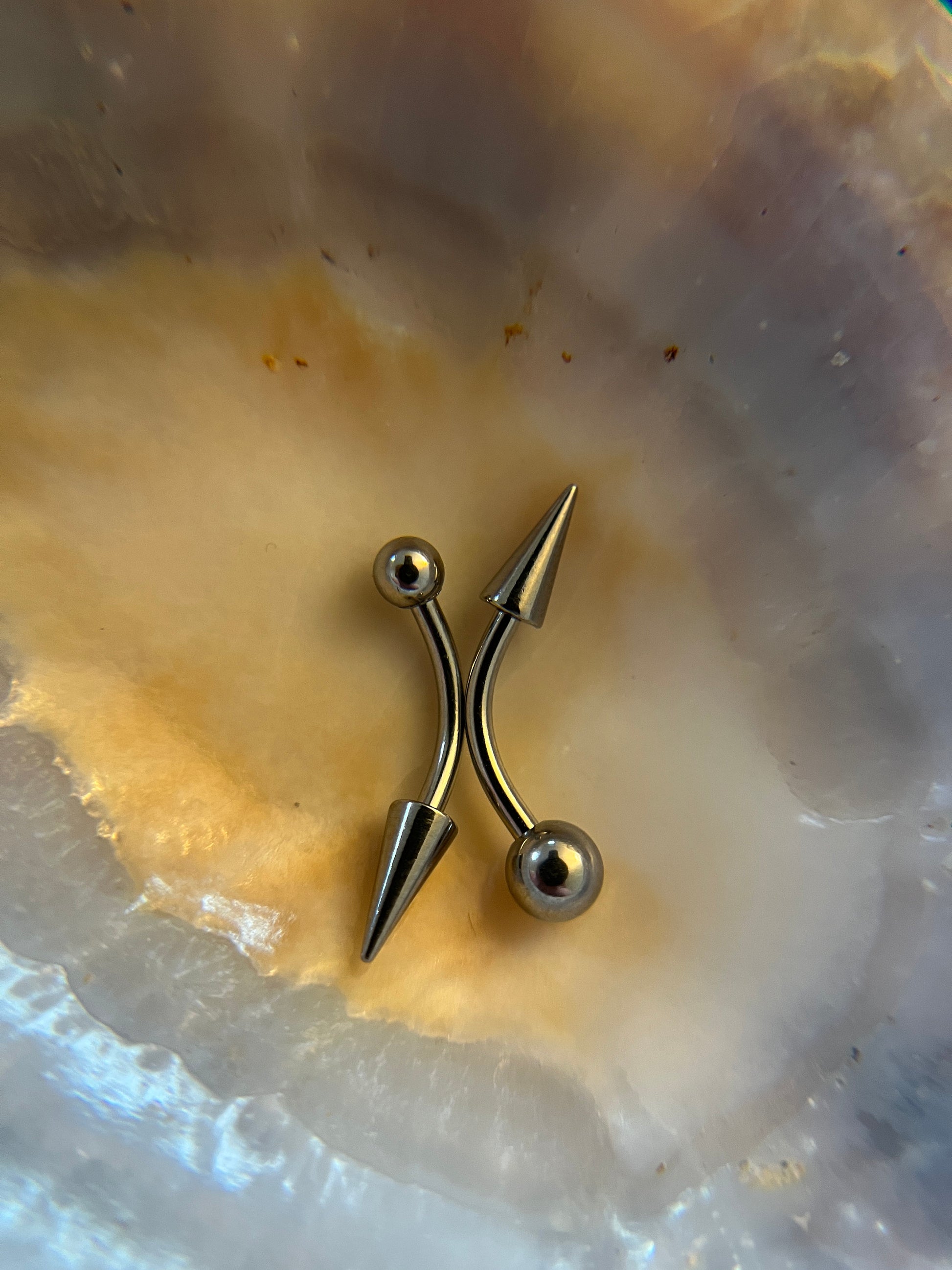 100% Surgical Steel Custom Length Barbell Curve Vertical Lip 6mm Spike 16G (1.2mm) Rook Eyebrow Lip Piercing Hypoallergenic Curved Bar