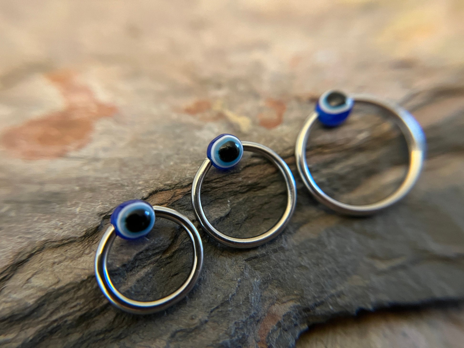 Pure Titanium T-23 Implant Grade Blue Evil Eye Bead CBR Ring Hoop 16G (1.2mm) 14G (1.6mm) Nose Helix Septum Lip Piercing Resin Boho